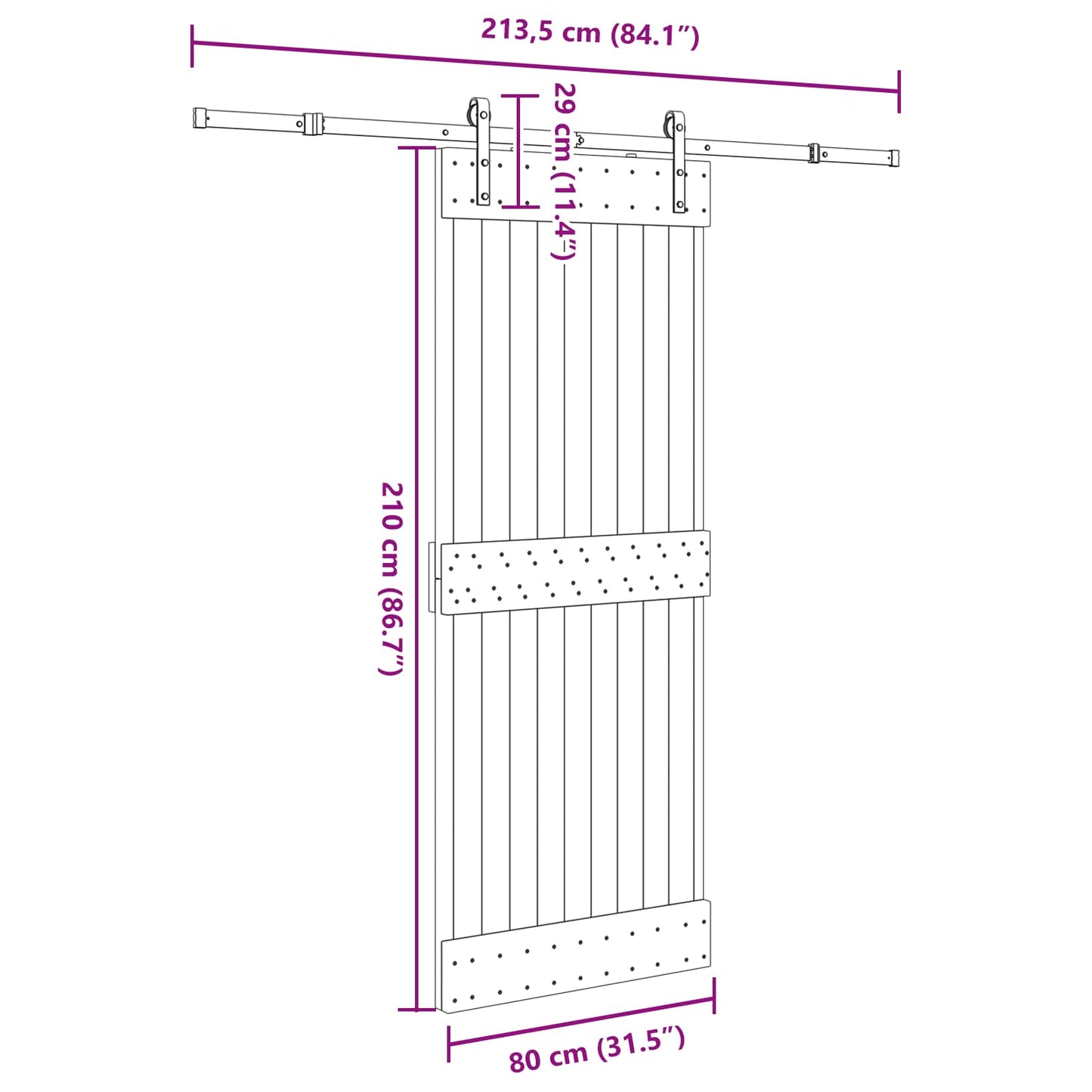Sliding Door NARVIK Natural and Black 80 x 210 cm (213.5 cm)
