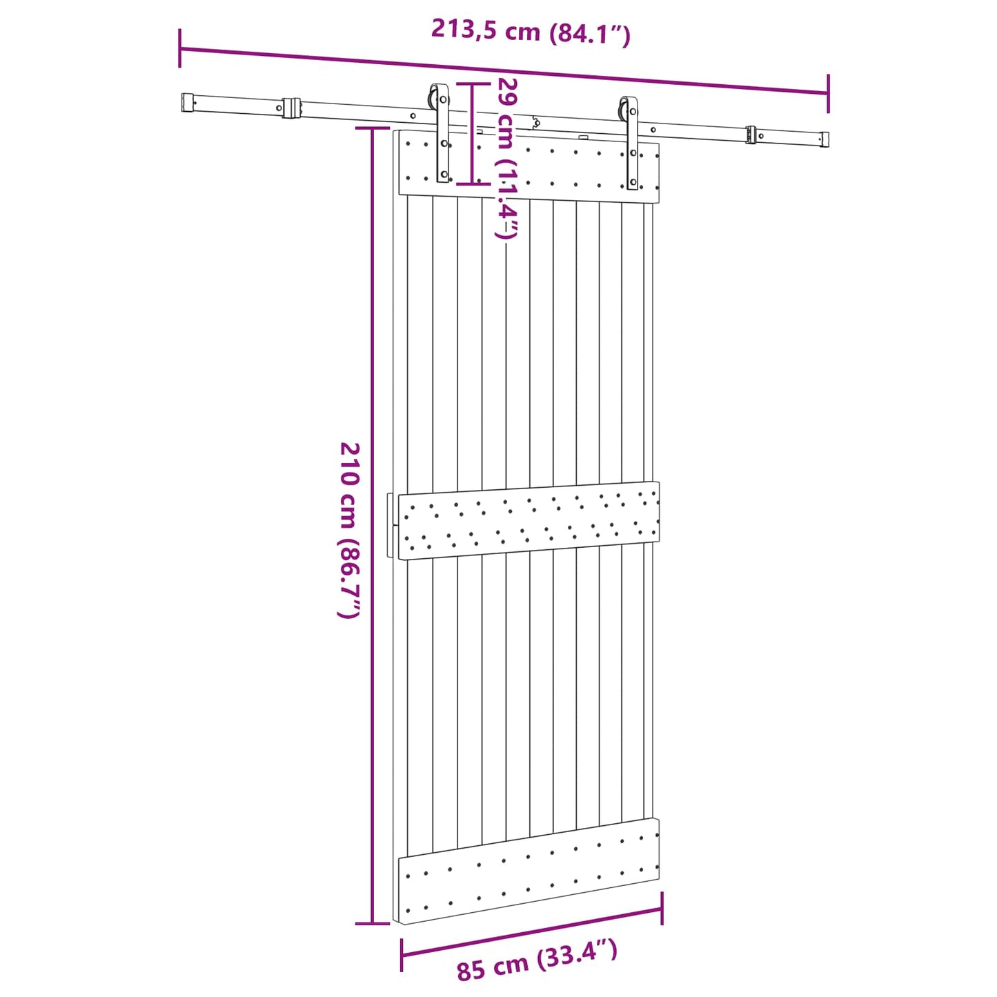 Sliding Door NARVIK Natural and Black 85 x 210 cm (213.5 cm)