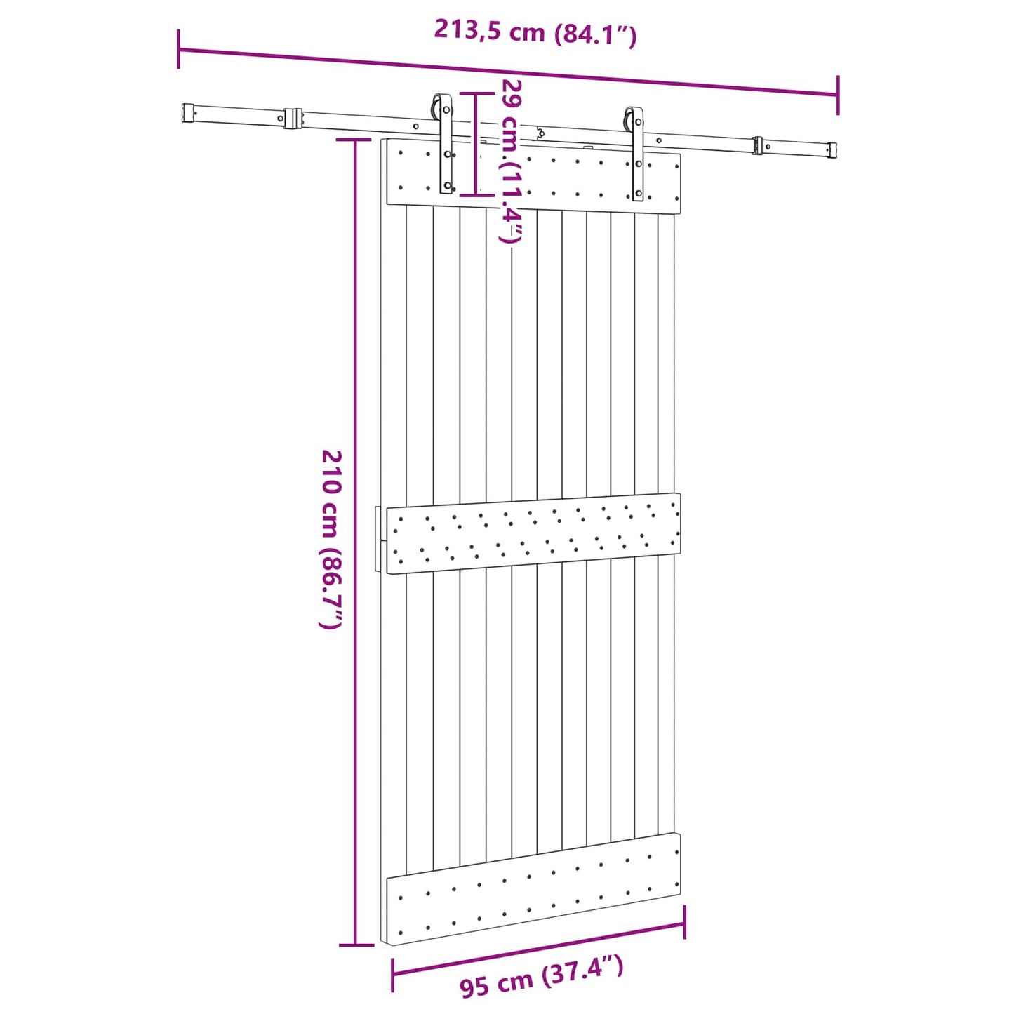 Sliding Door NARVIK Natural and Black 95 x 210 cm (213.5 cm)