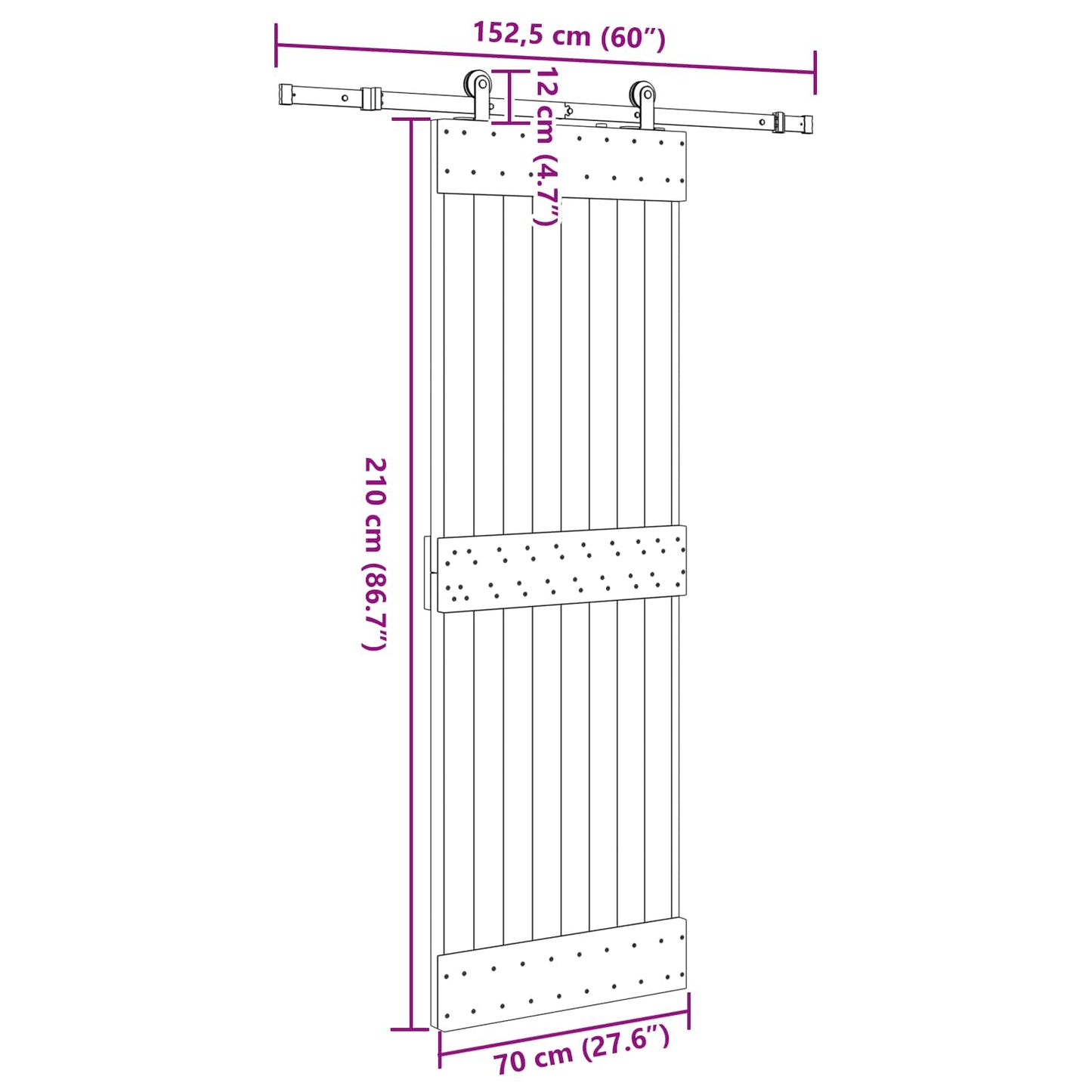 Sliding Door NARVIK Natural and Black 70 x 210 cm (152.5 cm)