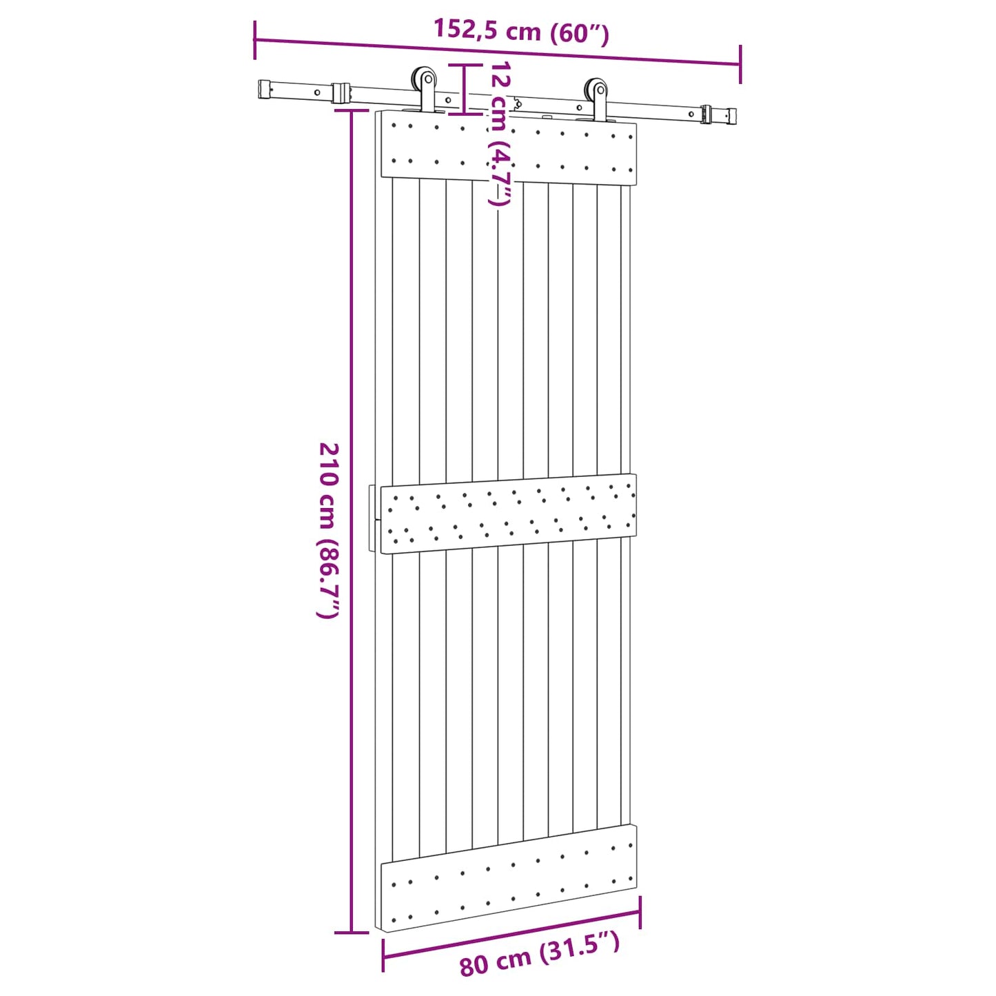 Sliding Door NARVIK Natural and Black 80 x 210 cm (152.5 cm)