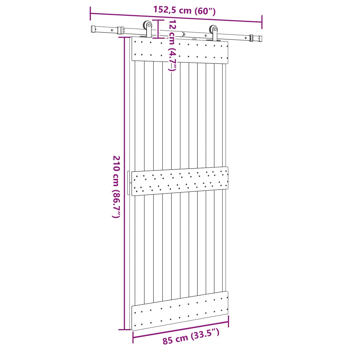 Sliding Door NARVIK Natural and Black 85 x 210 cm (152.5 cm)