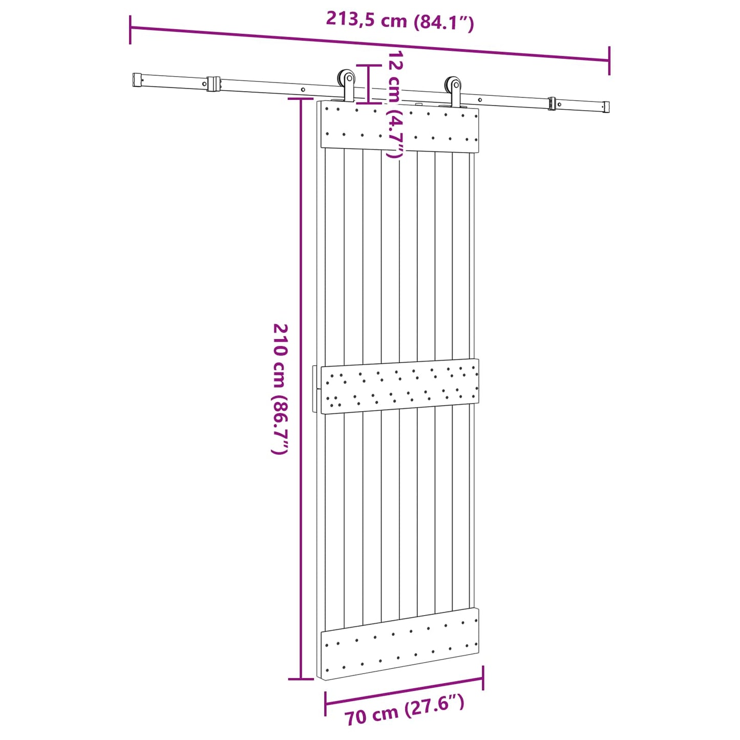 Sliding Door NARVIK Natural and Black 70 x 210 cm (213.5 cm)