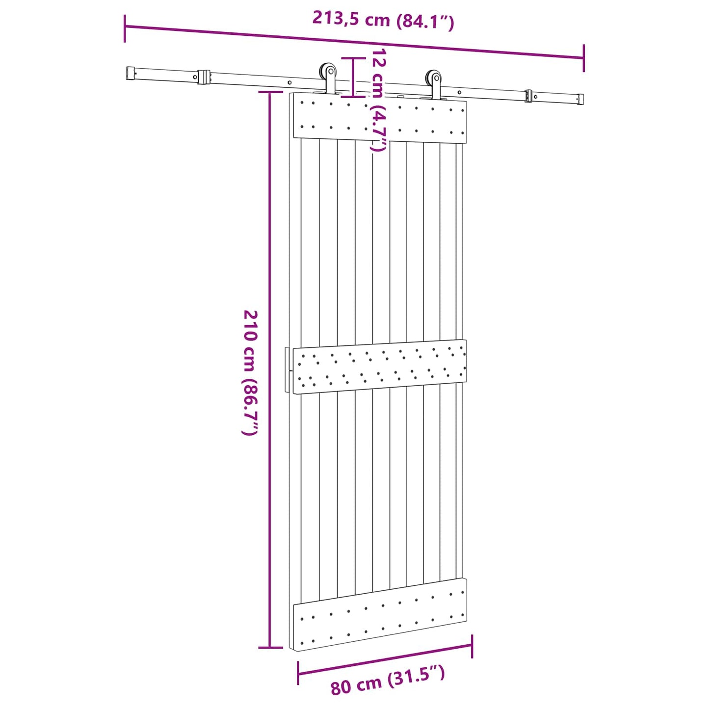 Sliding Door NARVIK 80 x 210 cm (213.5 cm) Natural and Black