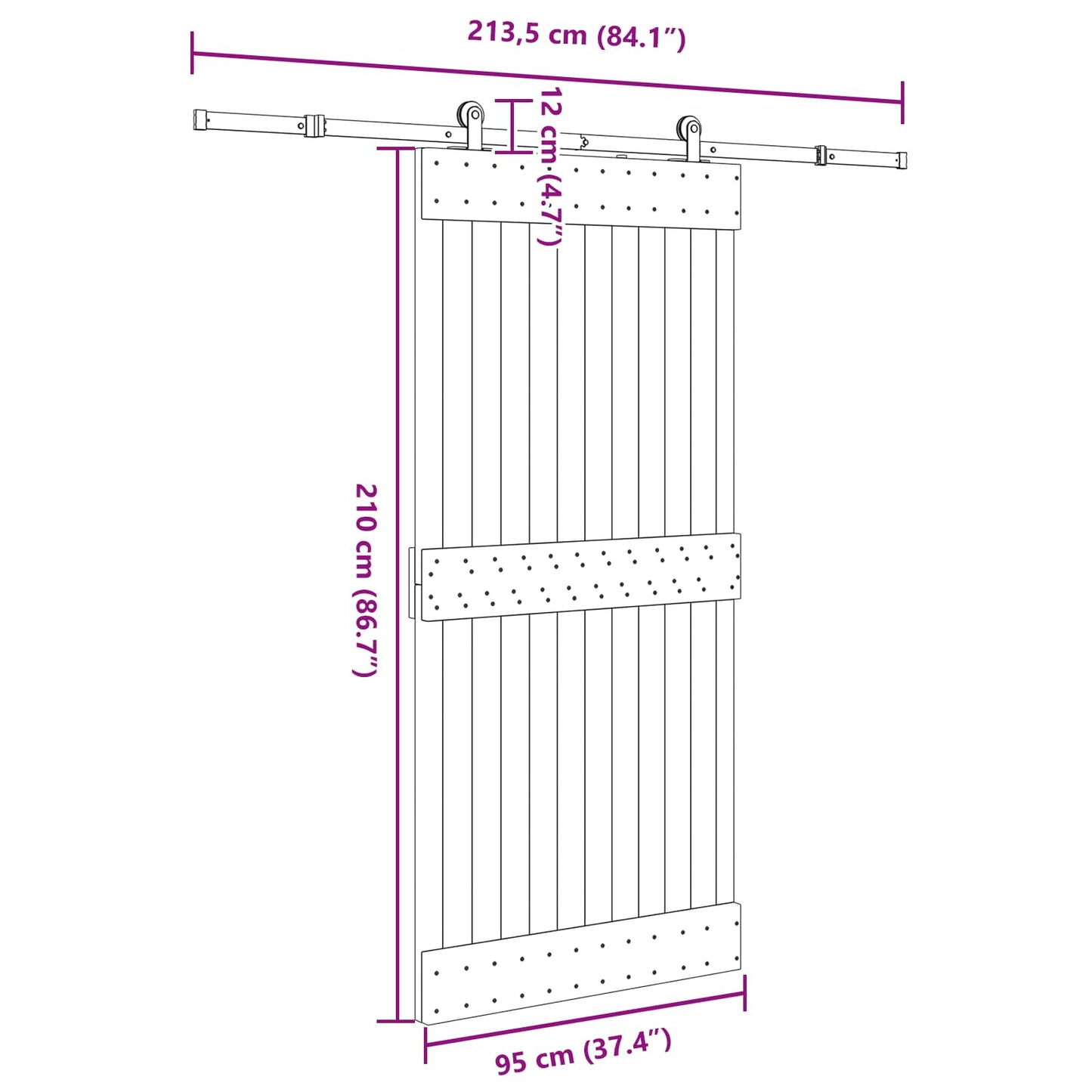 Sliding Door NARVIK Natural and Black 95 x 210 cm (213.5 cm)