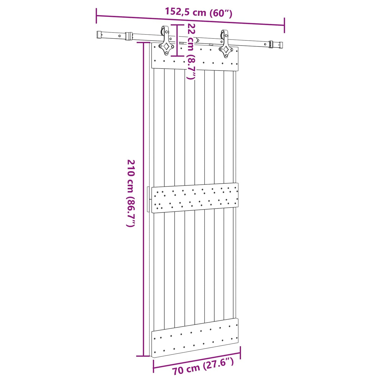 Sliding Door NARVIK Natural and Black 70 x 210 cm (152.5 cm)
