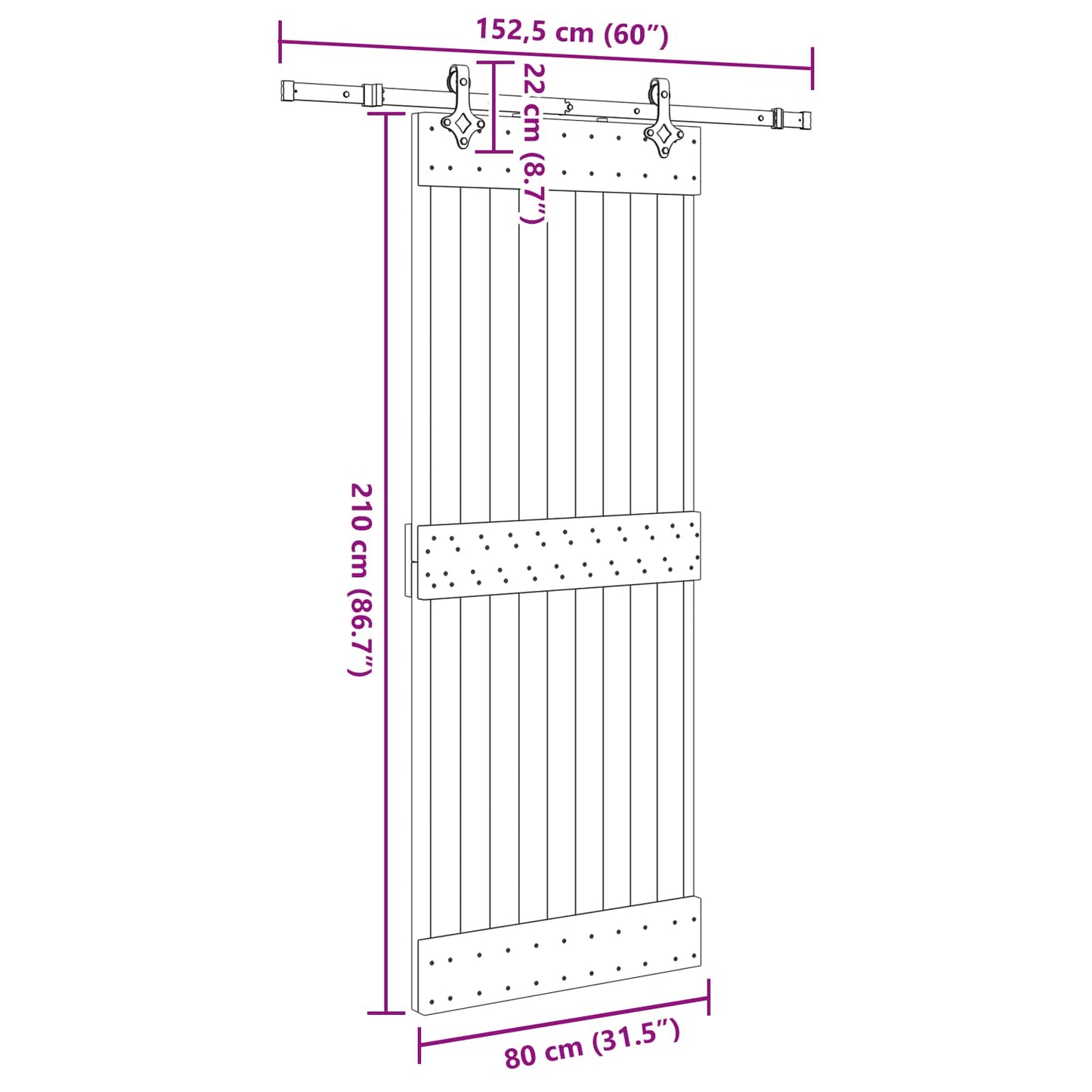 Sliding Door NARVIK Natural and Black 80 x 210 cm (152.5 cm)