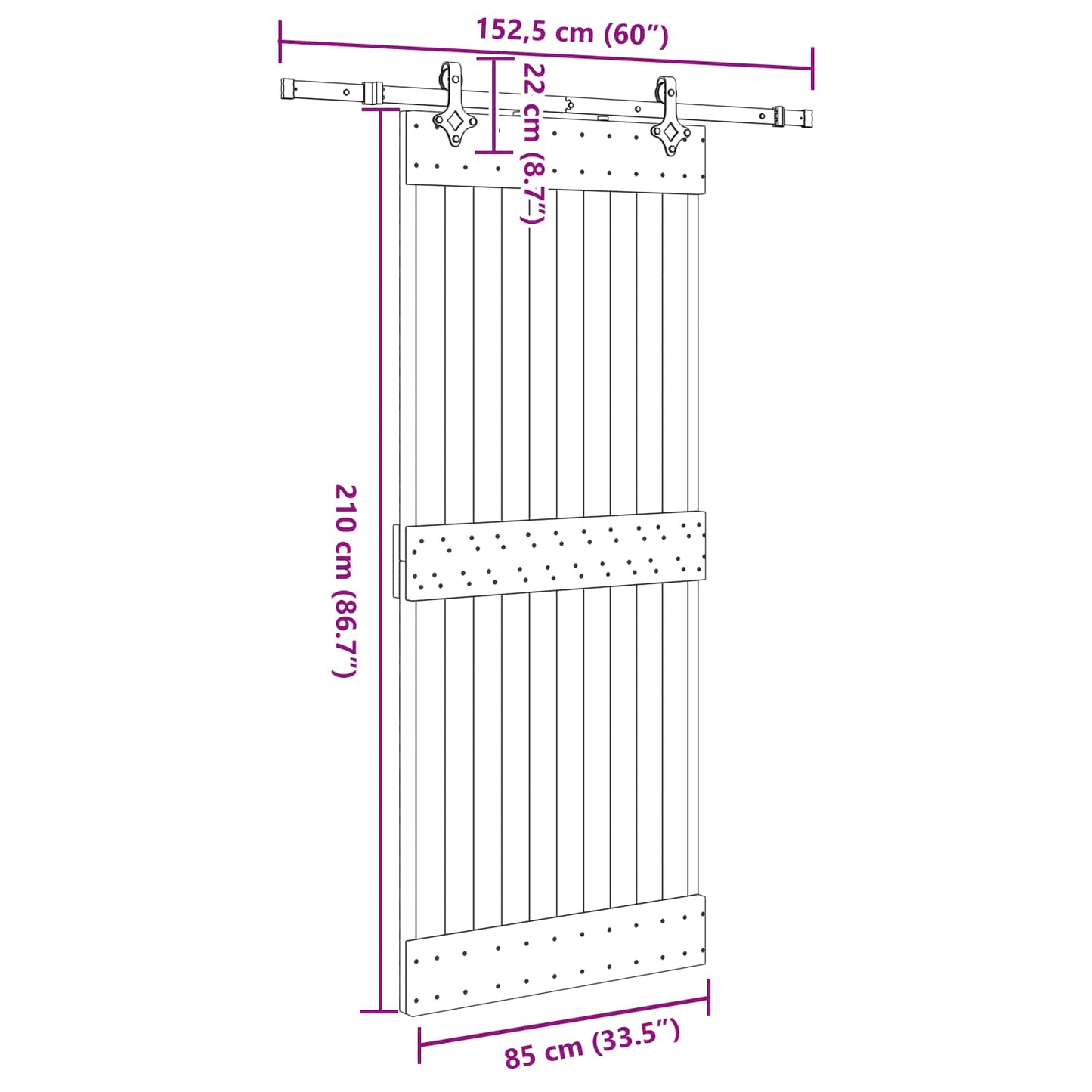 Sliding Door NARVIK Natural and Black 85 x 210 cm (152.5 cm)