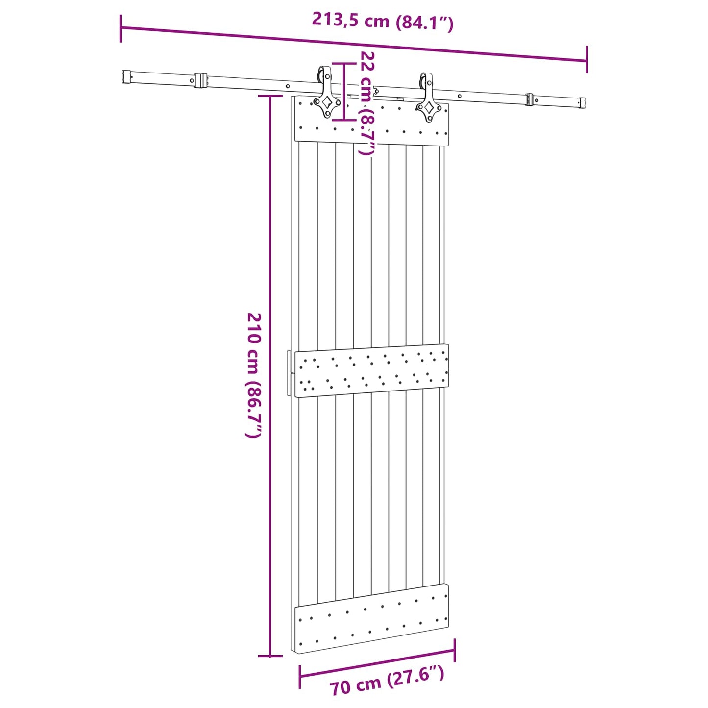 Sliding Door NARVIK Natural and Black 70 x 210 cm (213.5 cm)