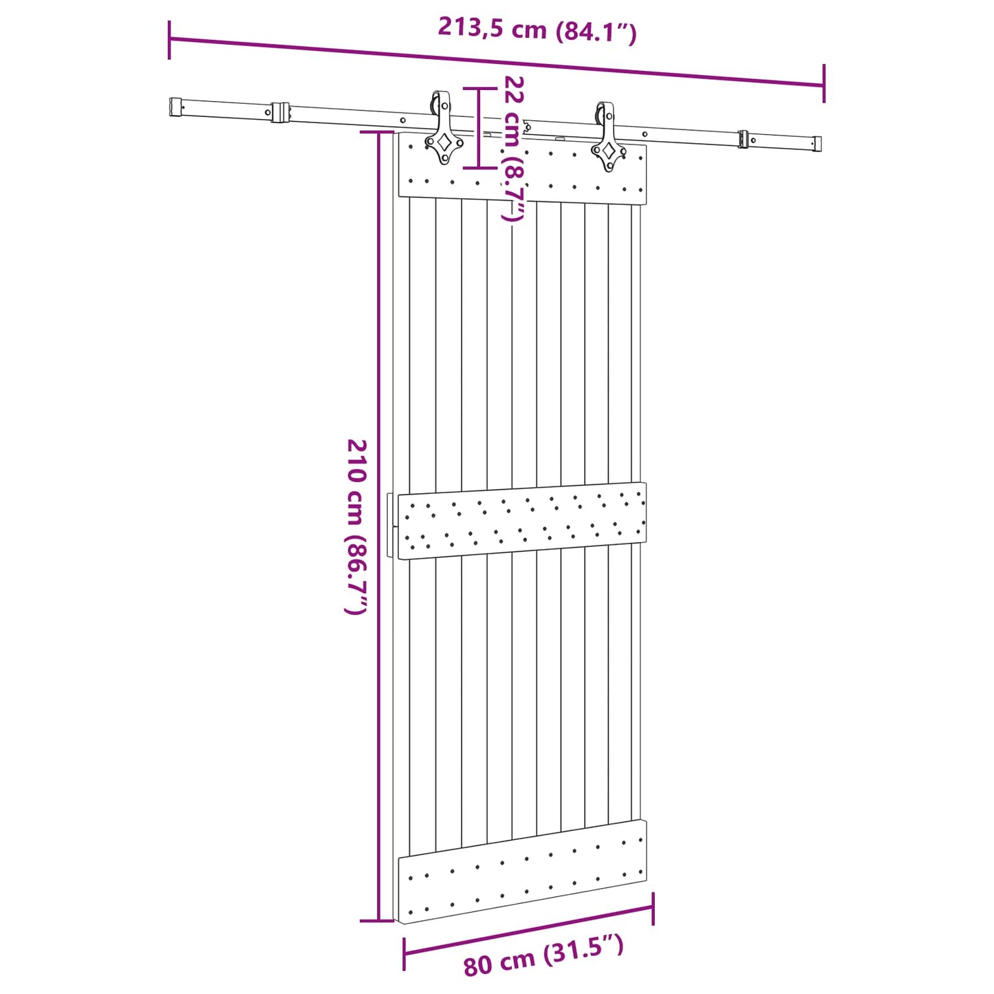 Sliding Door NARVIK Natural and Black 80 x 210 cm (213.5 cm)