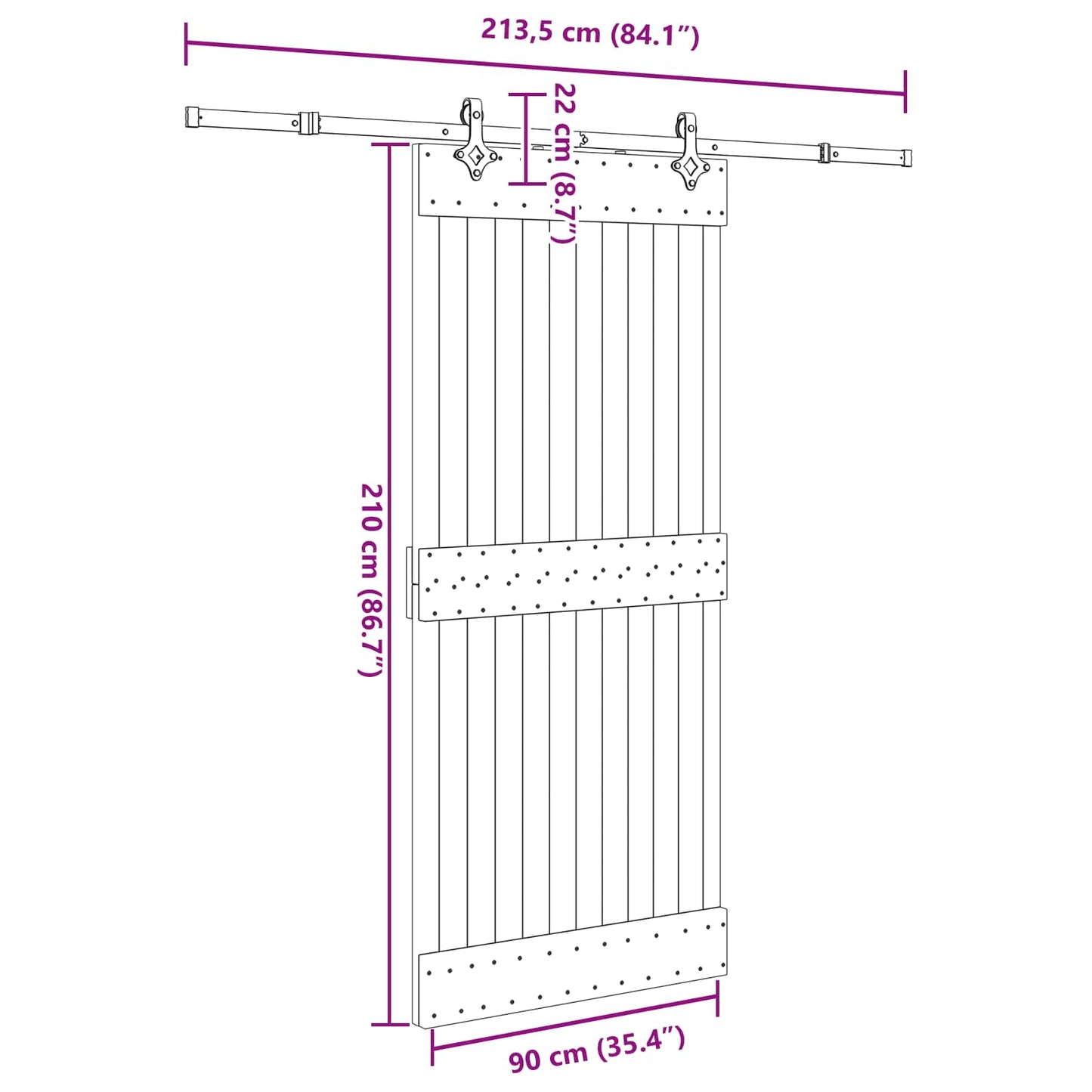 Sliding Door NARVIK Natural and Black 90 x 210 cm (213.5 cm)