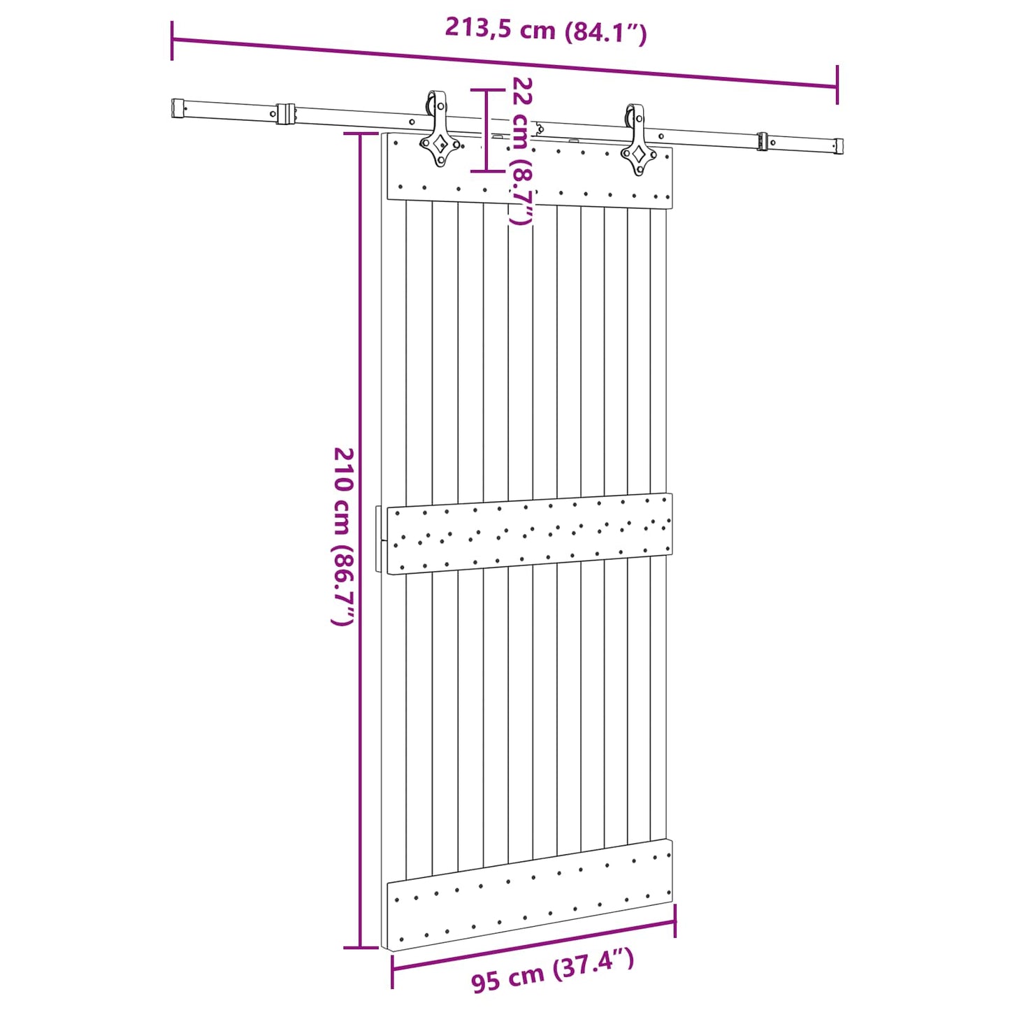 Sliding Door NARVIK Natural and Black 95 x 210 cm (213.5 cm)