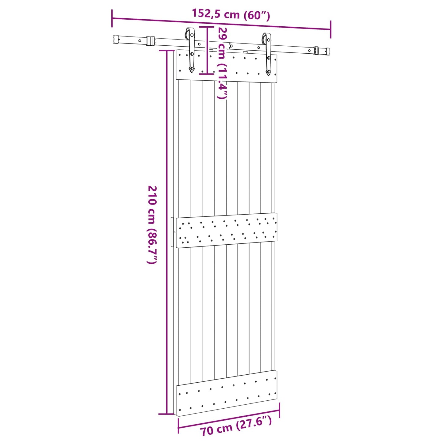 Sliding Door NARVIK Natural and Black 70 x 210 cm (152.5 cm)