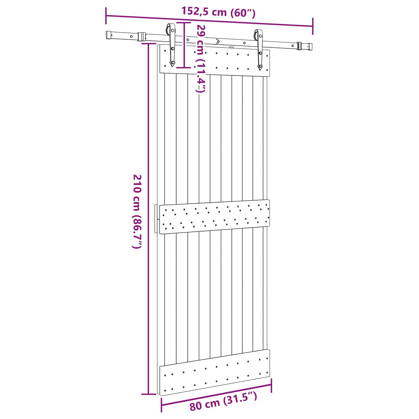 Sliding Door NARVIK Natural and Black 80 x 210 cm (152.5 cm)