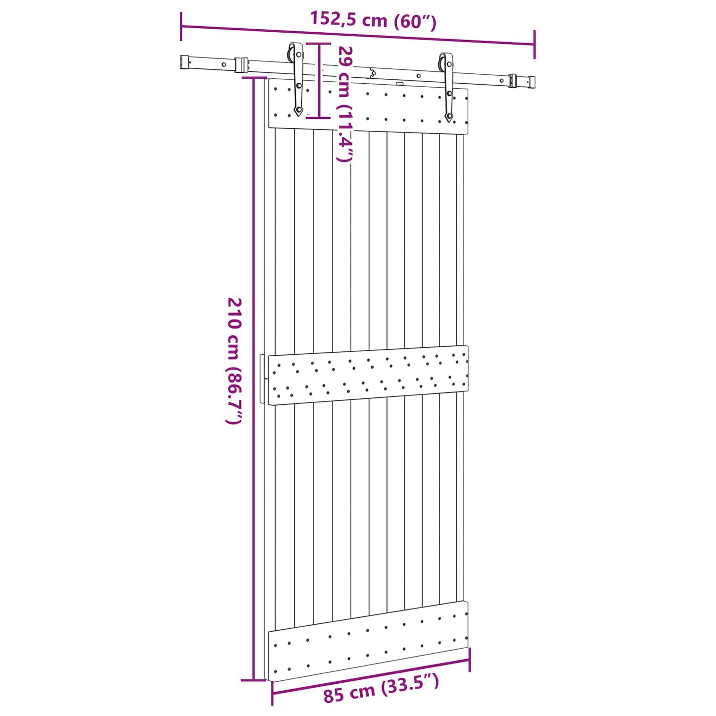 Sliding Door NARVIK Natural and Black 85 x 210 cm (152.5 cm)
