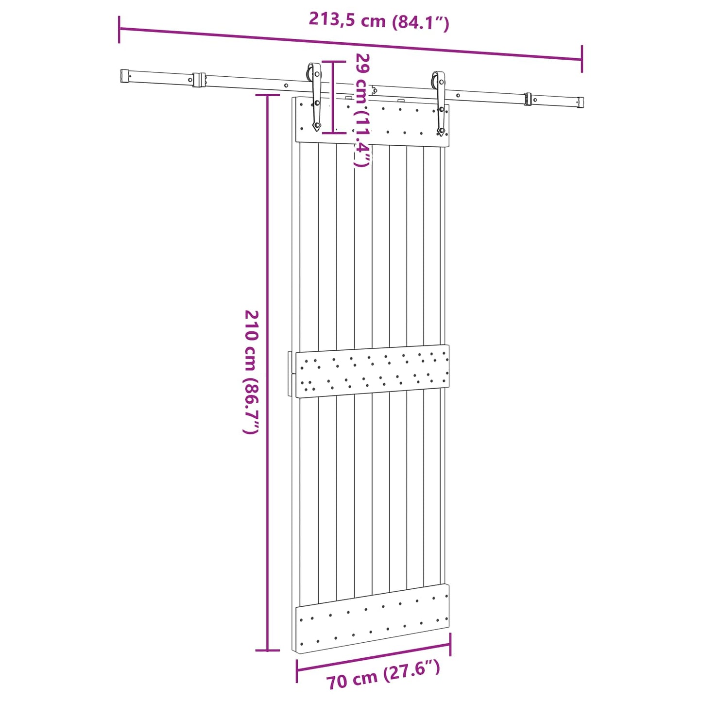 Sliding Door NARVIK Natural and Black 70 x 210 cm (213.5 cm)