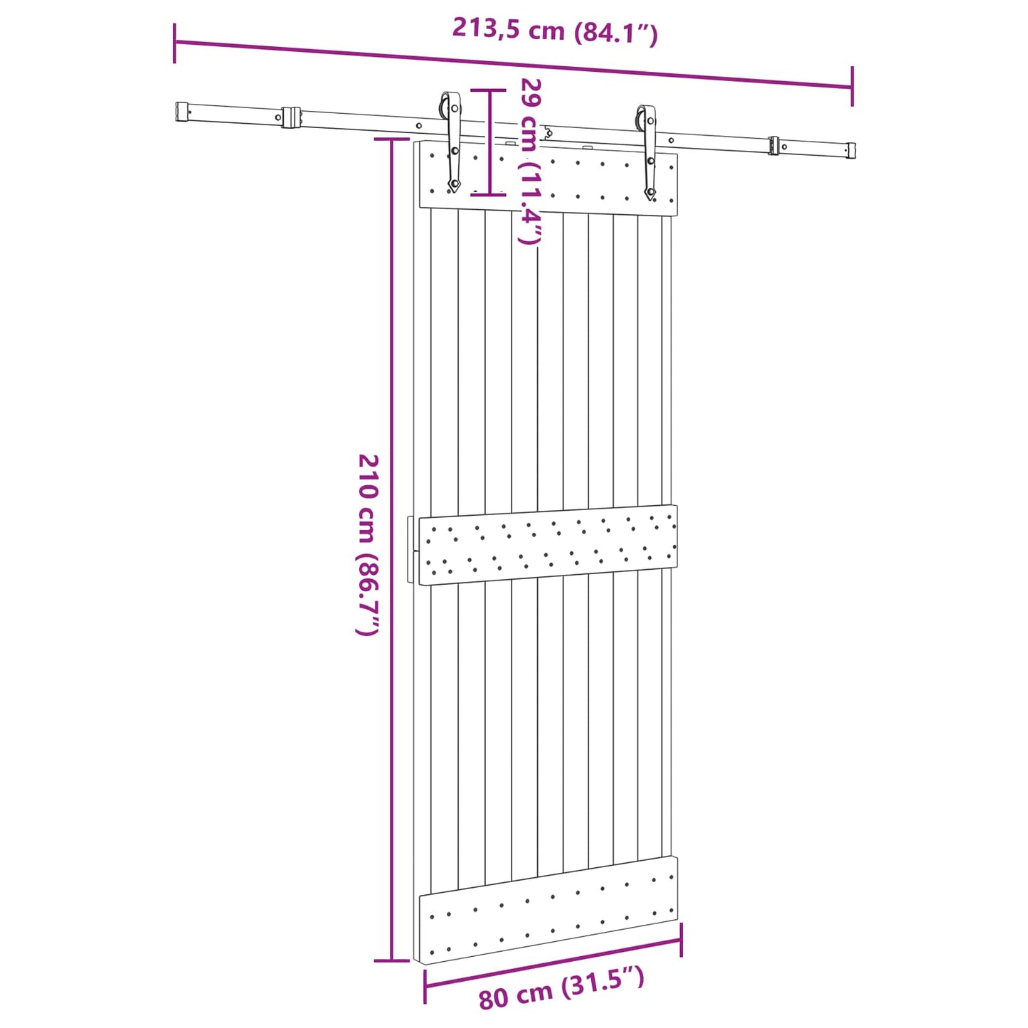 Sliding Door NARVIK Natural and Black 80 x 210 cm (213.5 cm)