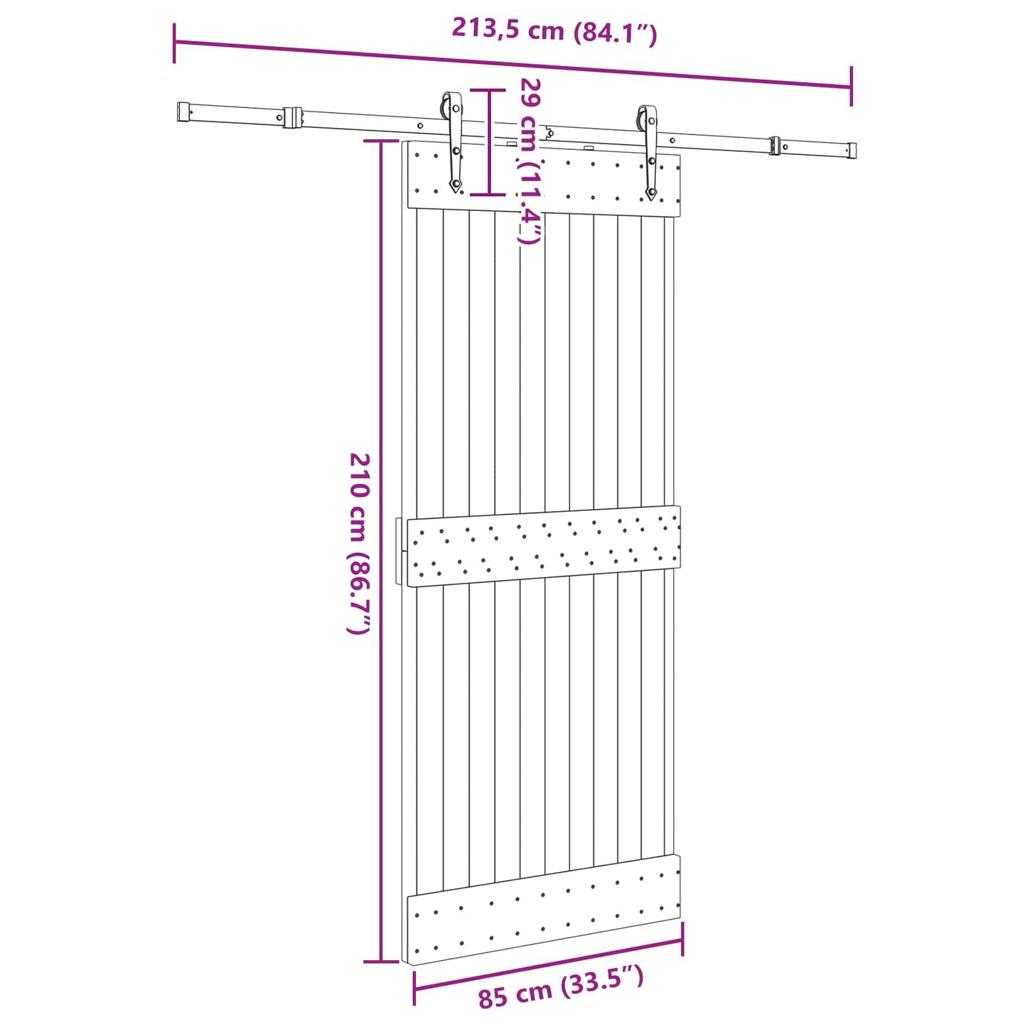 Sliding Door NARVIK Natural and Black 85 x 210 cm (213.5 cm)