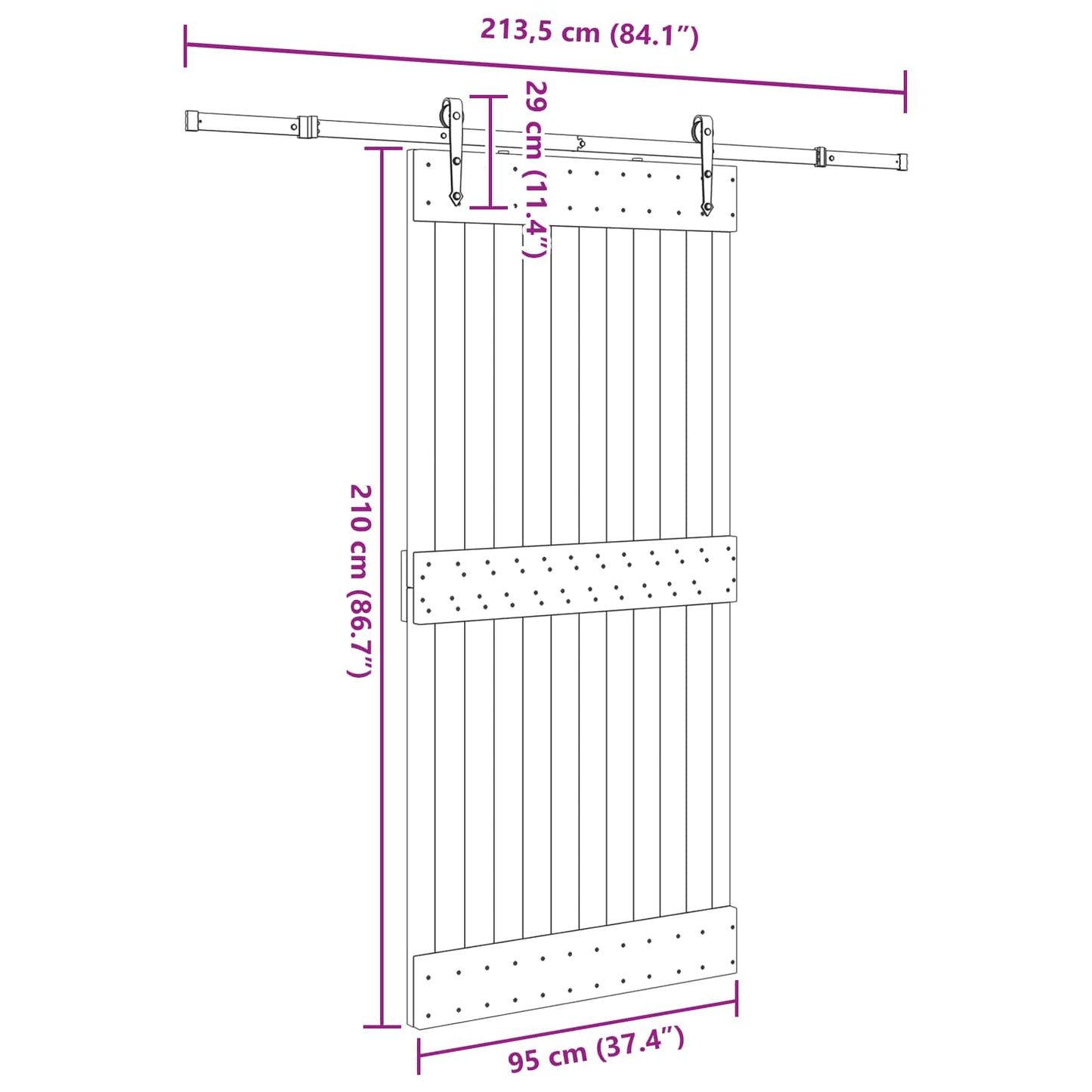 Sliding Door NARVIK Natural and Black 95 x 210 cm (213.5 cm)
