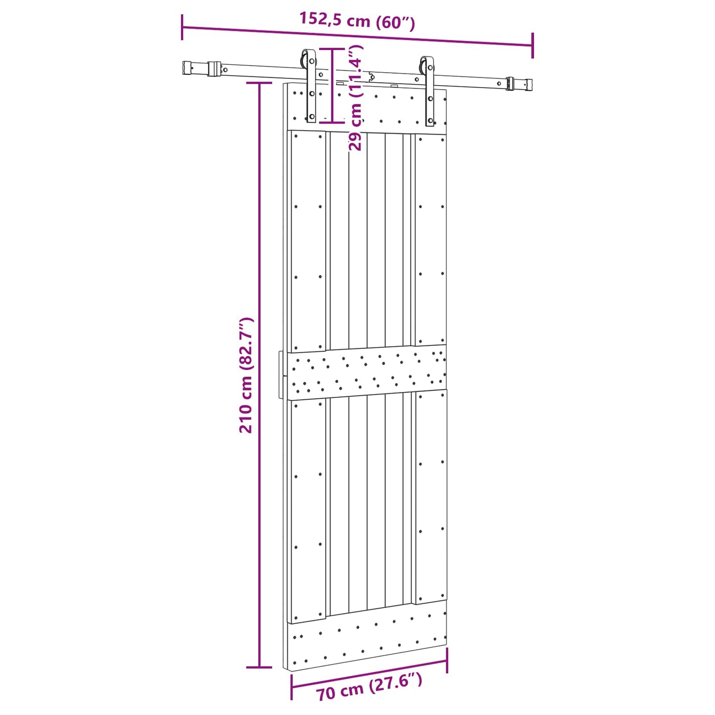 Sliding Door NARVIK 70 x 210 cm (152.5 cm) Natural and Black