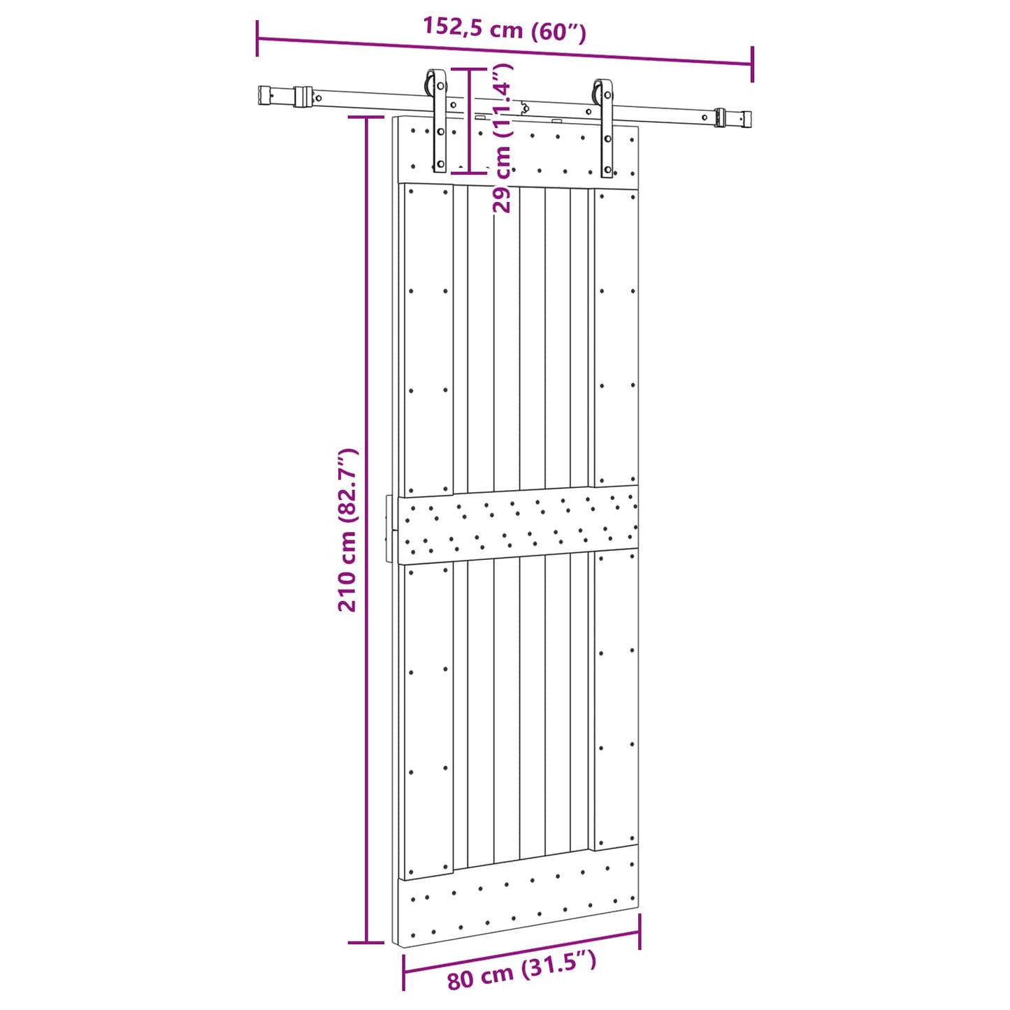 Sliding Door NARVIK 80 x 210 cm (152.5 cm) Natural and Black