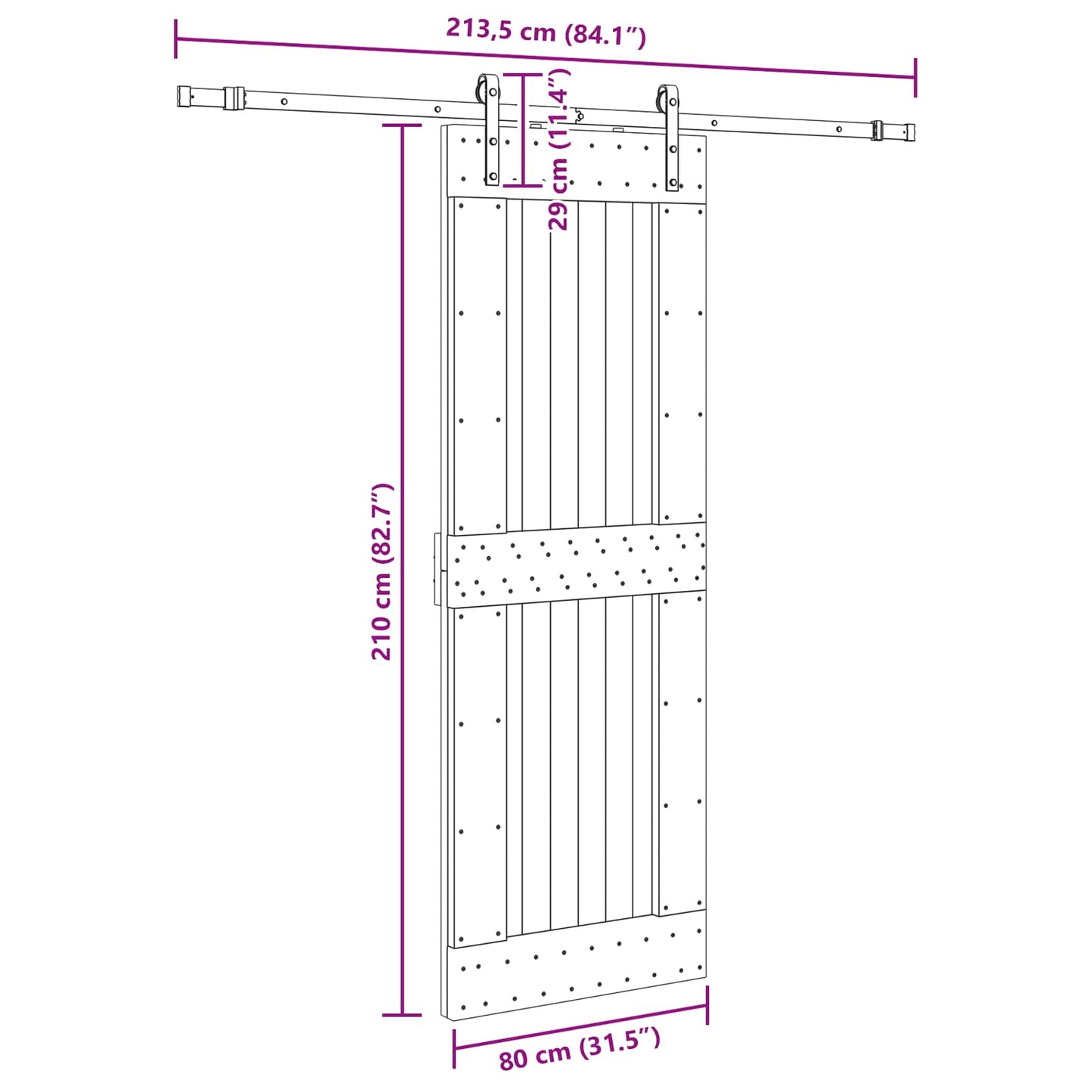 Sliding Door NARVIK 80 x 210 cm (213.5 cm) Natural and Black