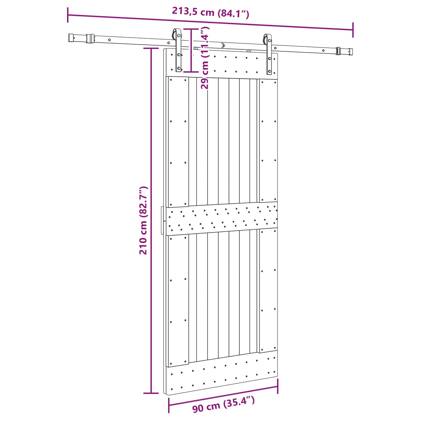 Sliding Door NARVIK 90 x 210 cm (213.5 cm) Natural and Black