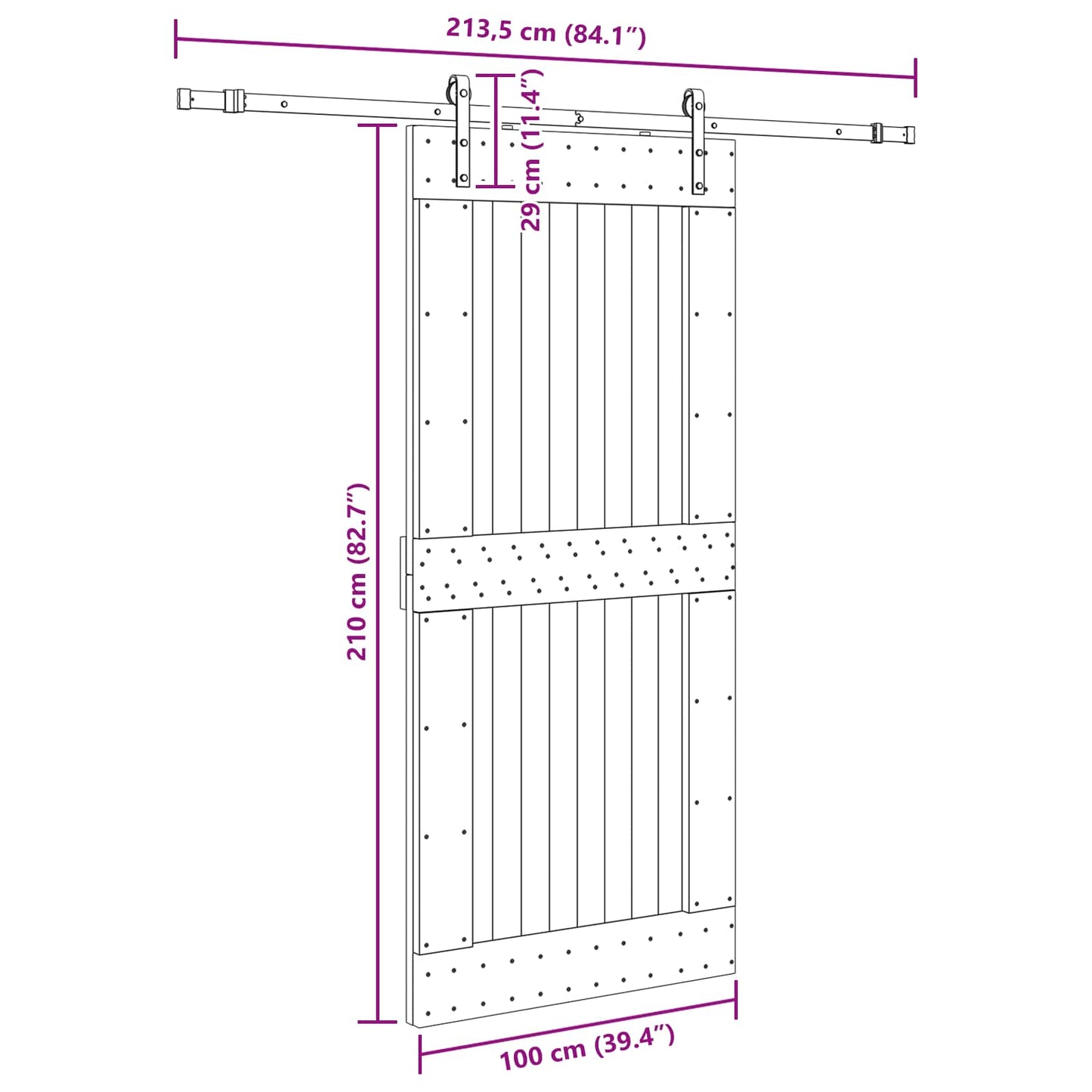 Sliding Door NARVIK 100 x 210 cm (213.5 cm) Natural and Black