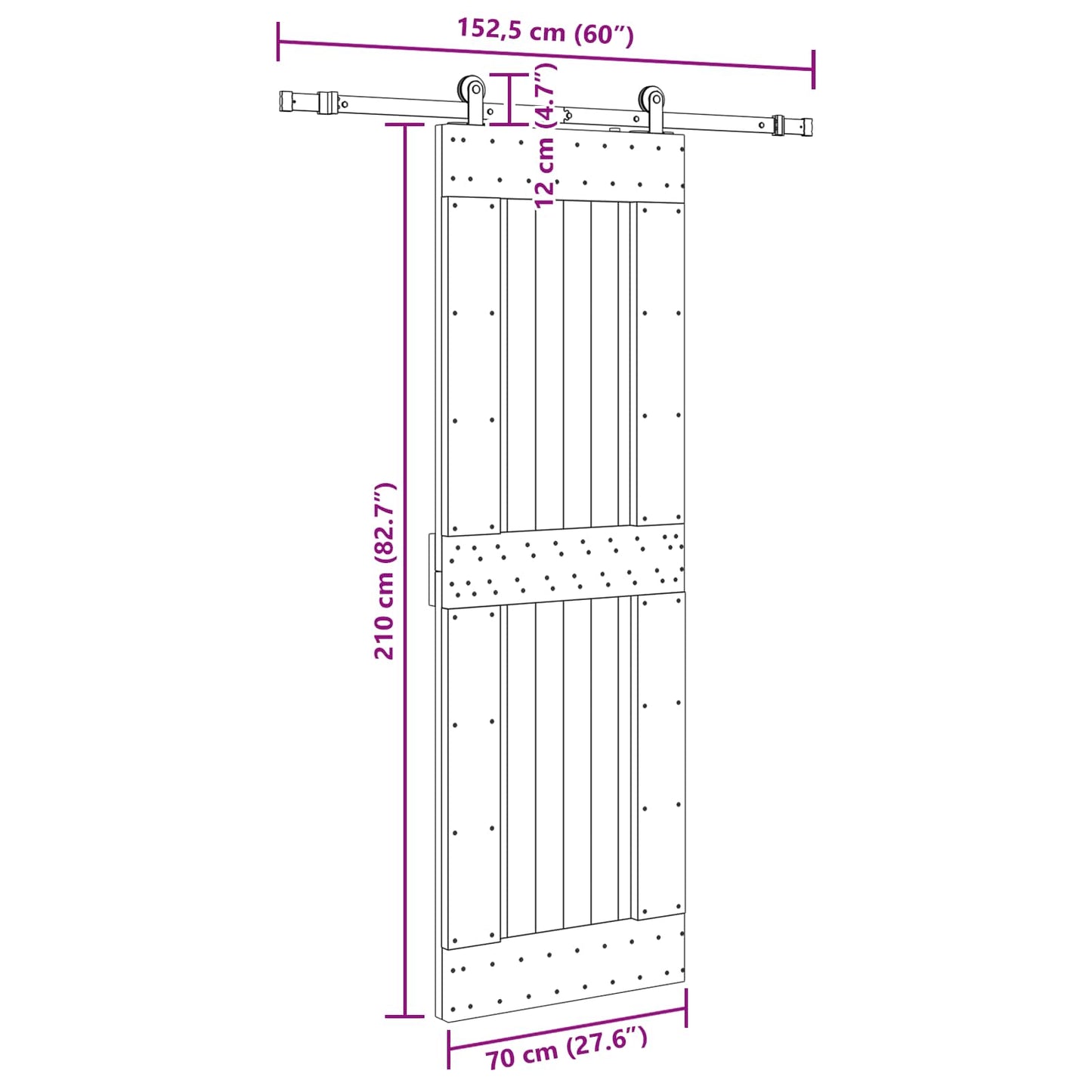 Sliding Door NARVIK Natural and Black 70 x 210 cm (152.5 cm)
