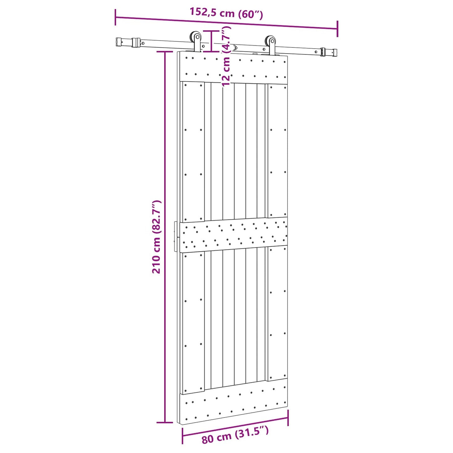 Sliding Door NARVIK Natural and Black 80 x 210 cm (152.5 cm)