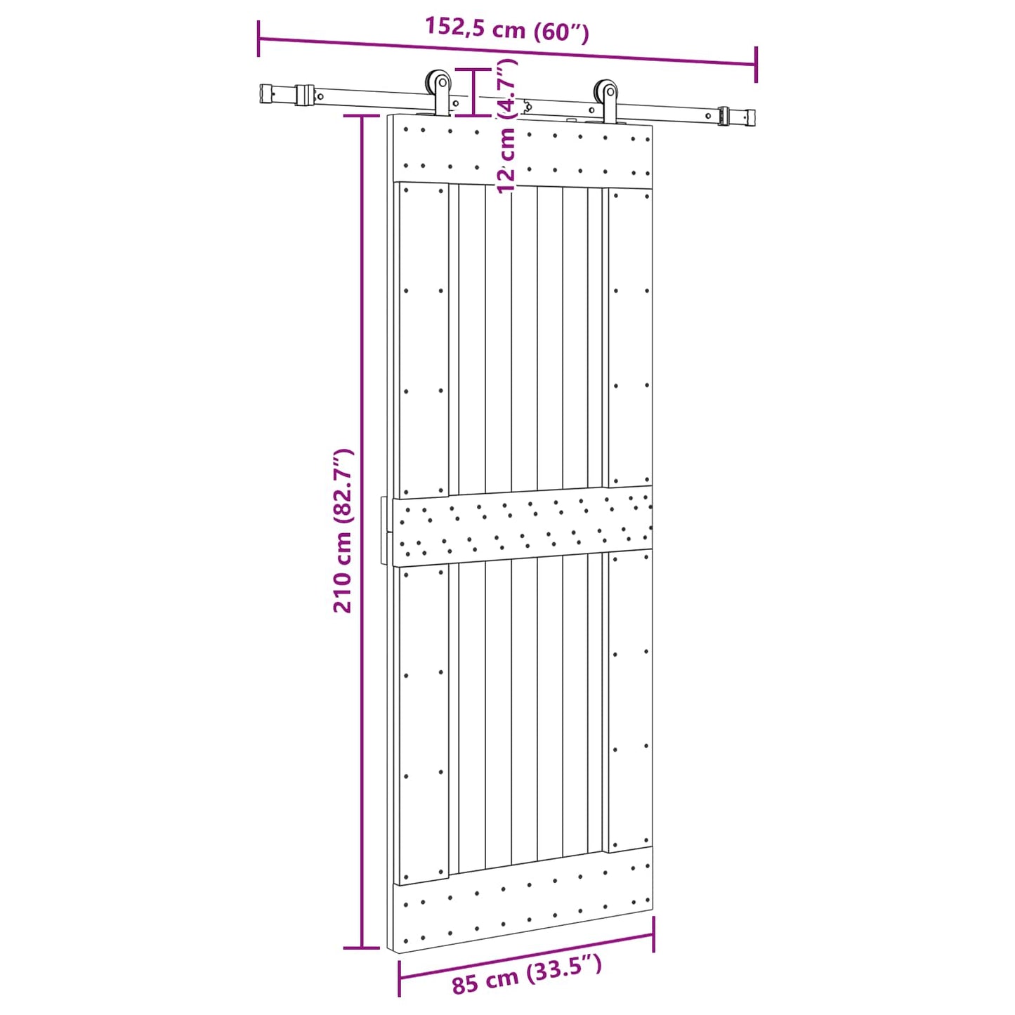 Sliding Door NARVIK Natural and Black 85 x 210 cm (152.5 cm)