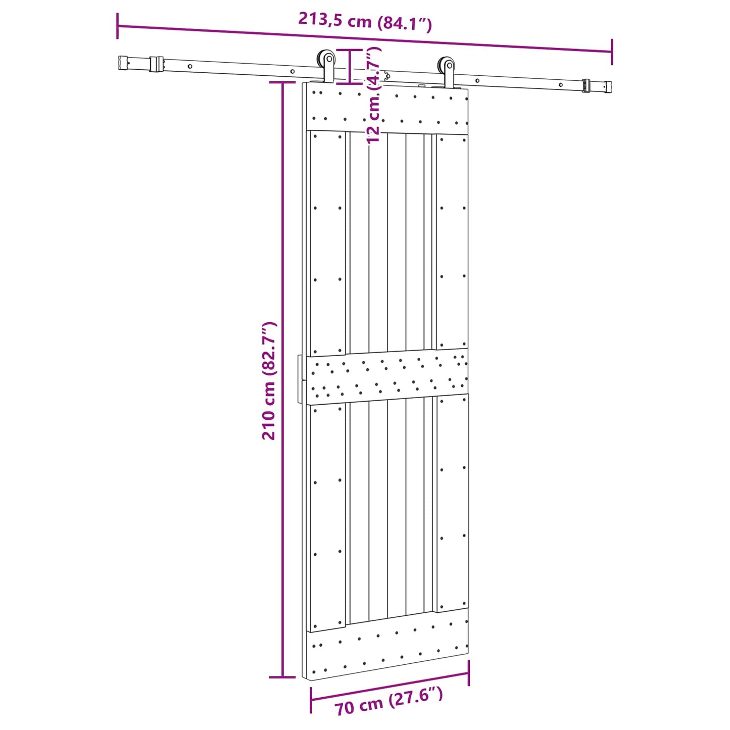 Sliding Door NARVIK Natural and Black 70 x 210 cm (213.5 cm)