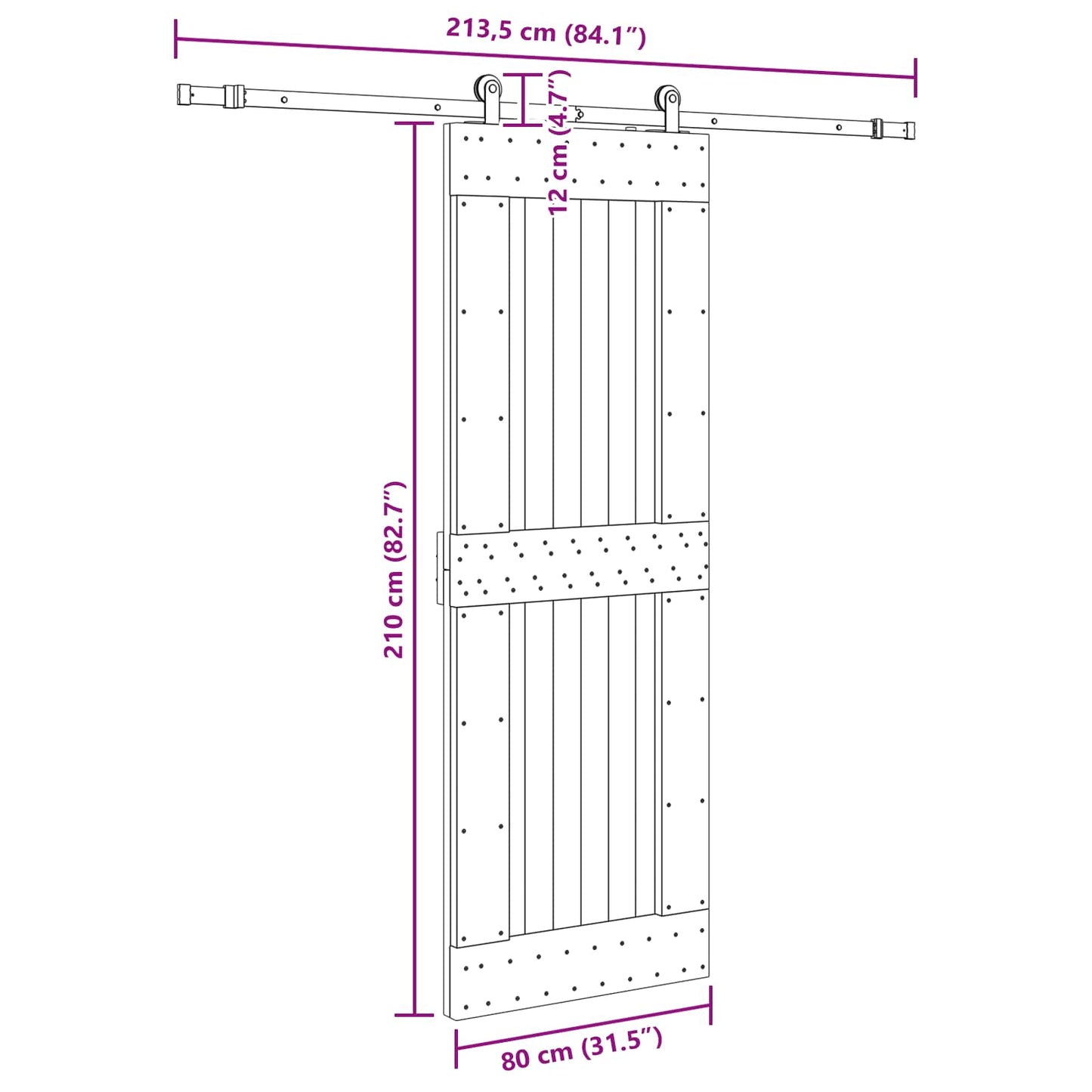 Sliding Door NARVIK Natural and Black 80 x 210 cm (213.5 cm)