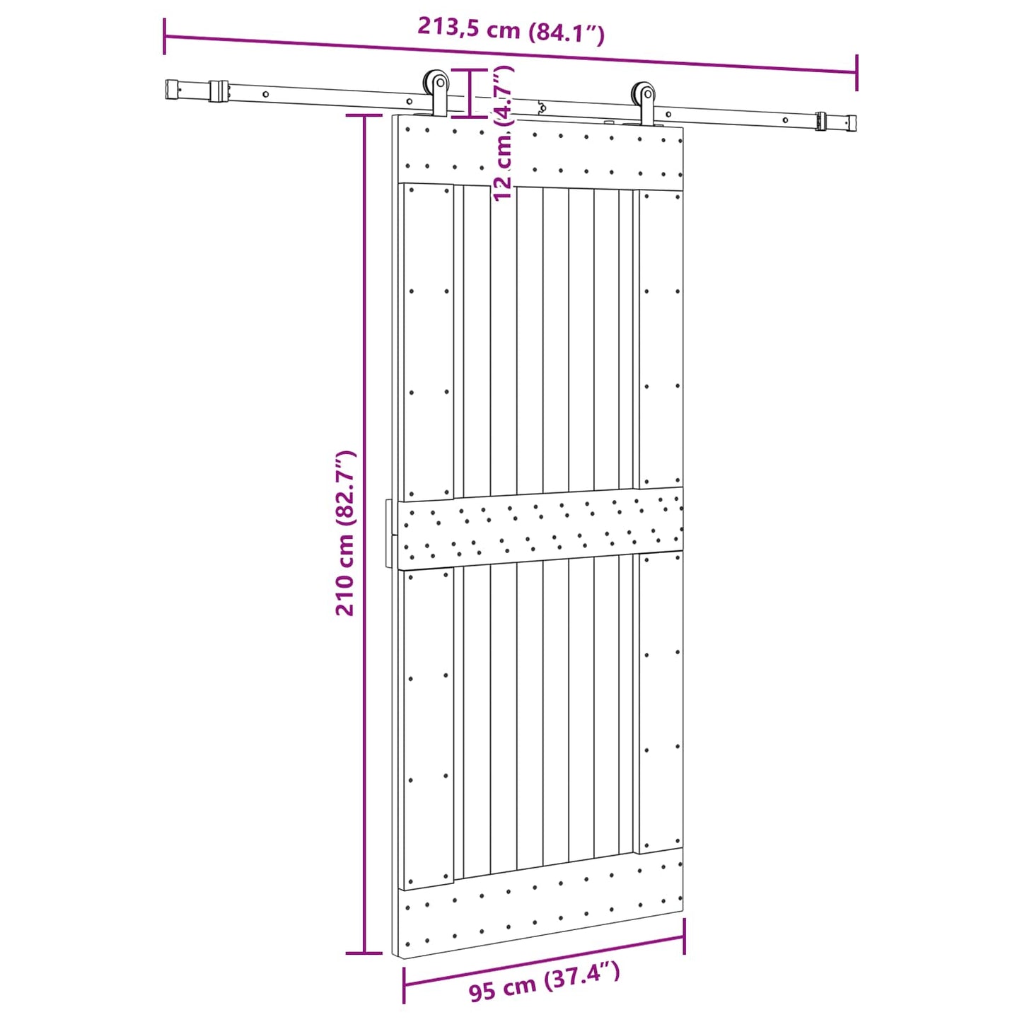 Sliding Door NARVIK Natural and Black 95 x 210 cm (213.5 cm)