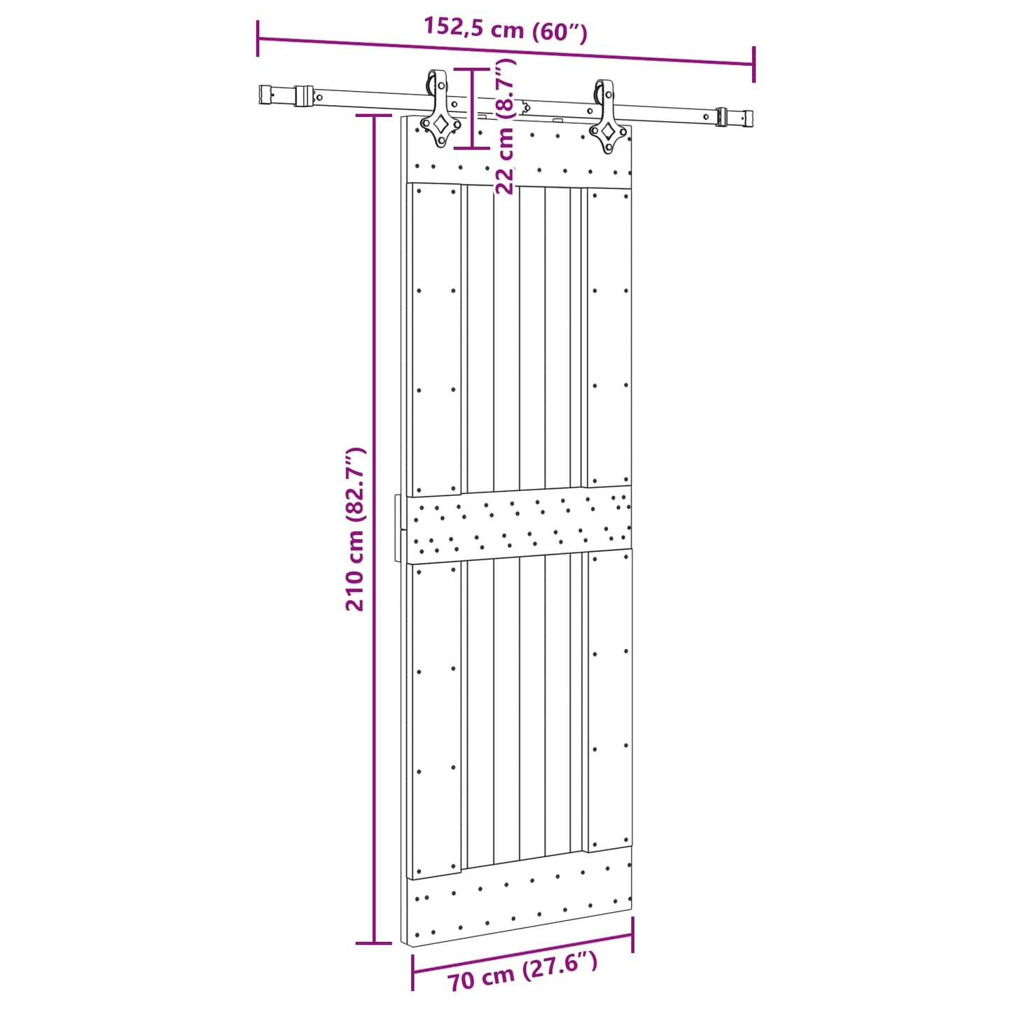 Sliding Door NARVIK Natural and Black 70 x 210 cm (152.5 cm)