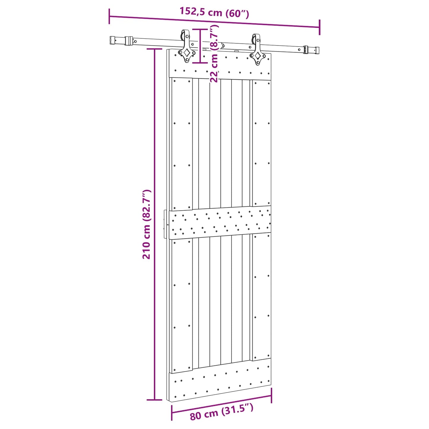 Sliding Door NARVIK Natural and Black 80 x 210 cm (152.5 cm)