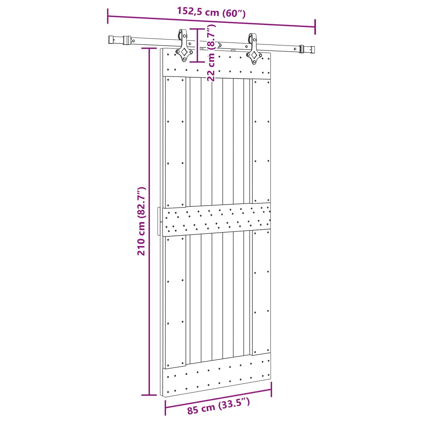 Sliding Door NARVIK Natural and Black 85 x 210 cm (152.5 cm)