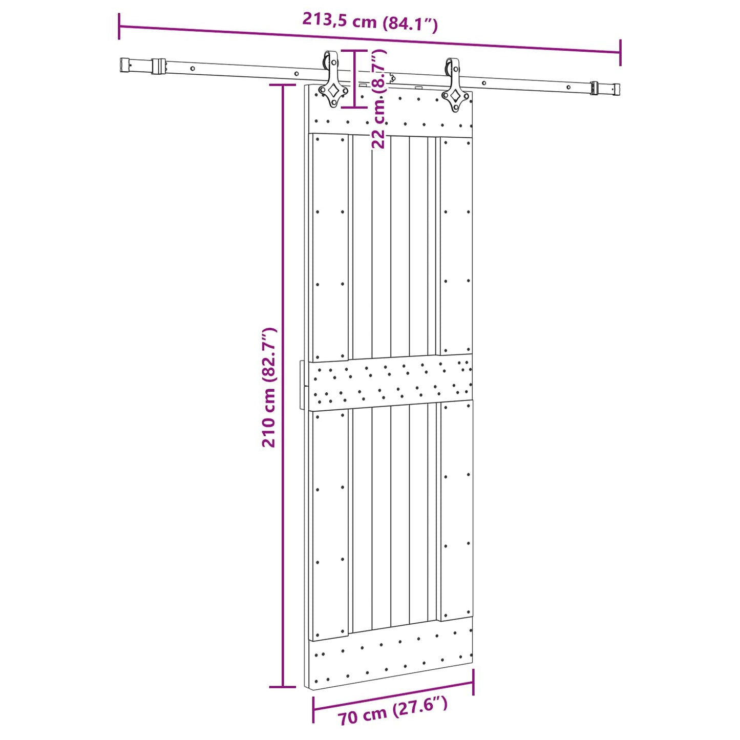 Sliding Door NARVIK Natural and Black 70 x 210 cm (213.5 cm)