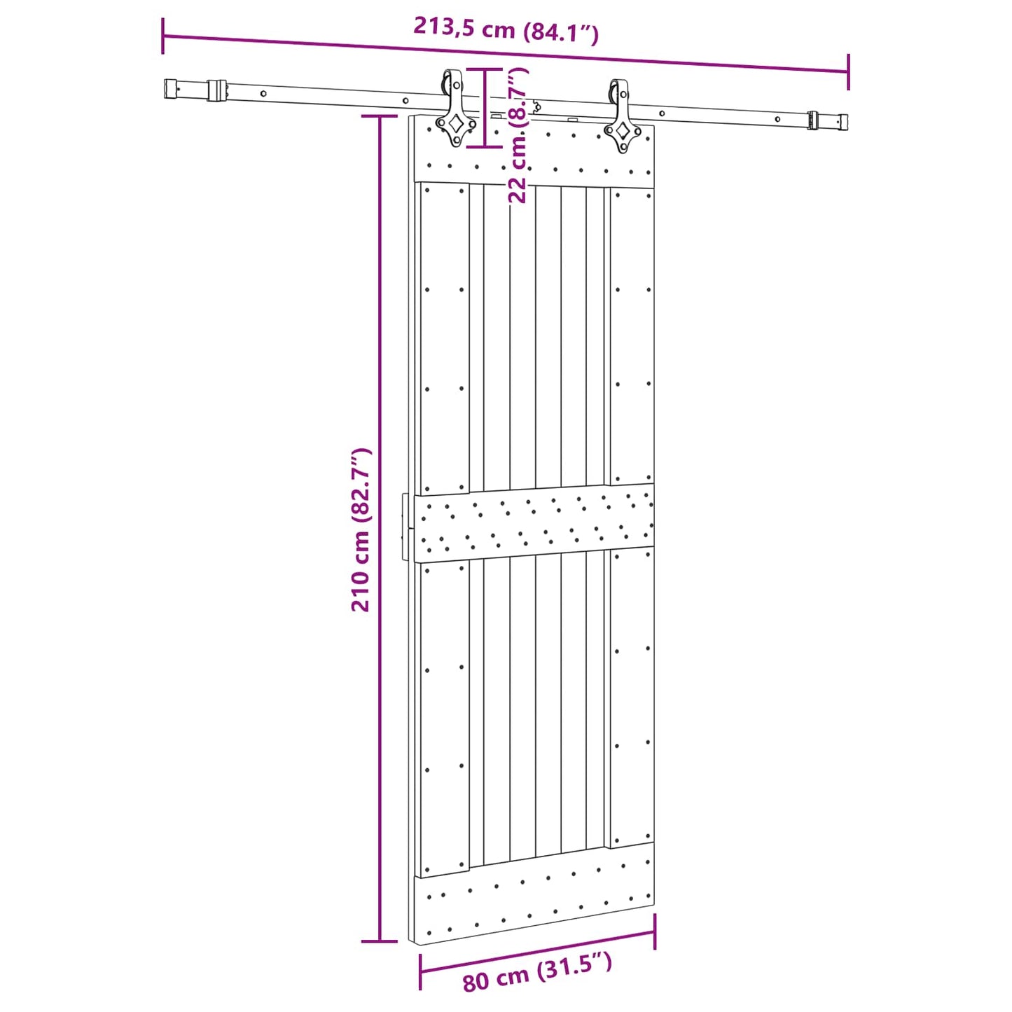 Sliding Door NARVIK Natural and Black 80 x 210 cm (213.5 cm)