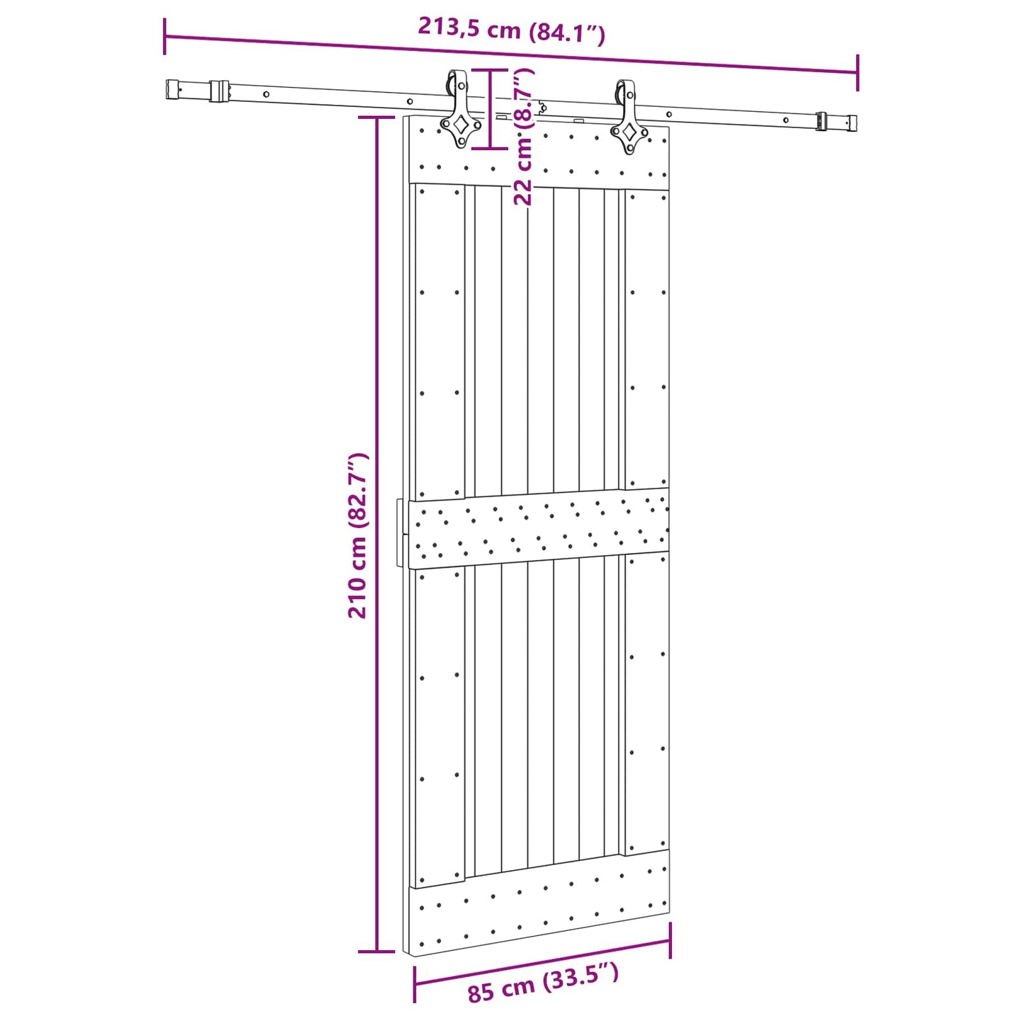 Sliding Door NARVIK Natural and Black 85 x 210 cm (213.5 cm)