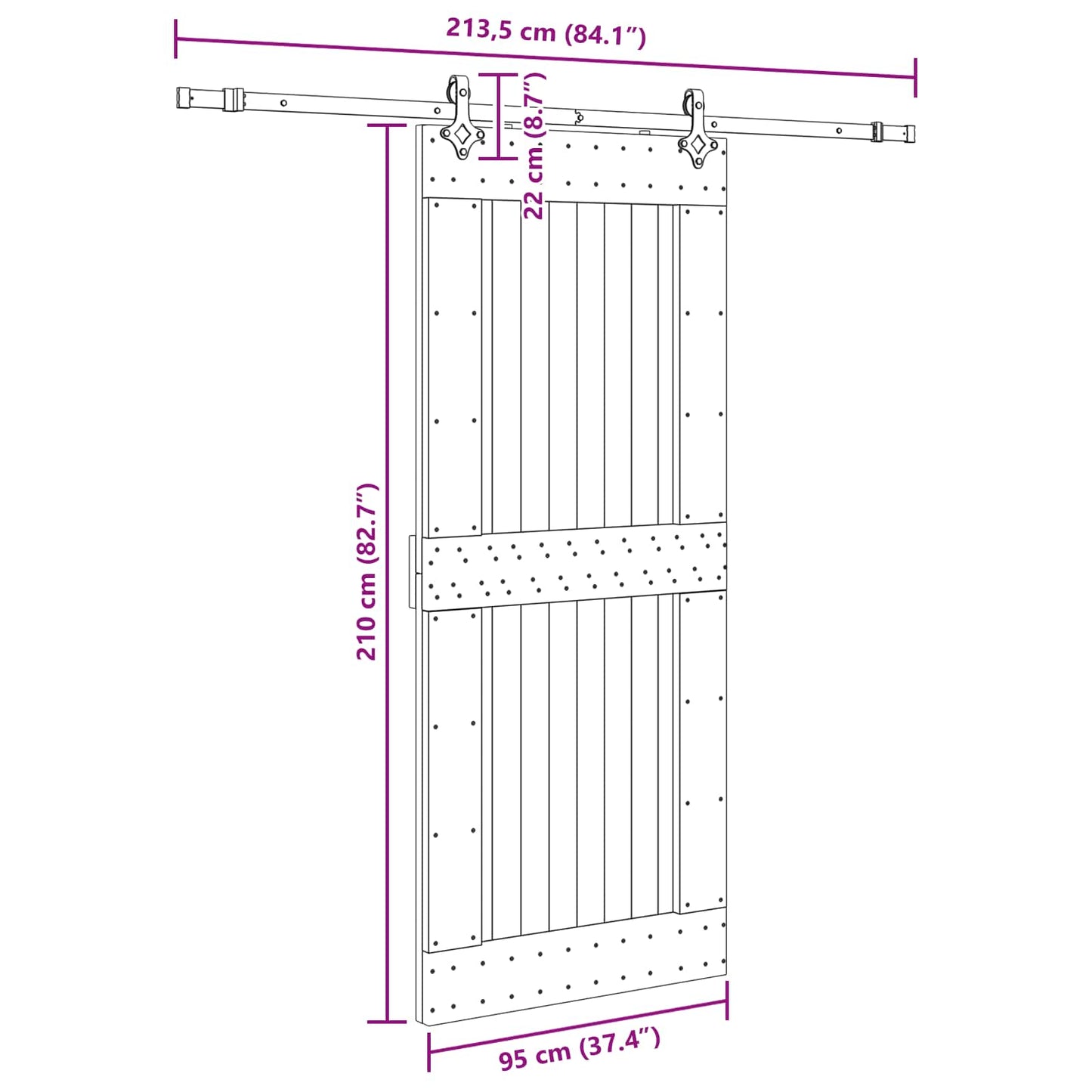 Sliding Door NARVIK Natural and Black 95 x 210 cm (213.5 cm)