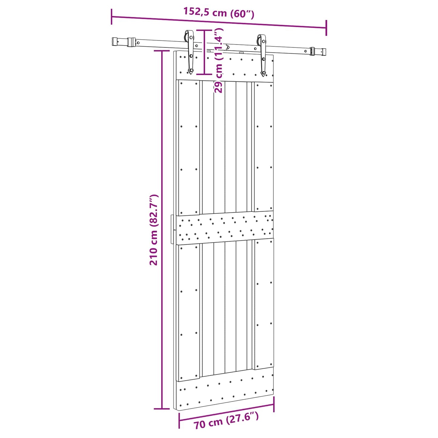 Sliding Door NARVIK Natural and Black 70 x 210 cm (152.5 cm)