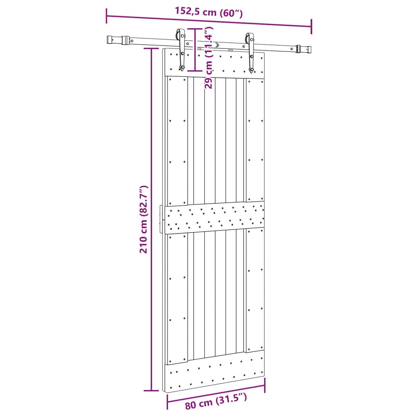 Sliding Door NARVIK Natural and Black 80 x 210 cm (152.5 cm)