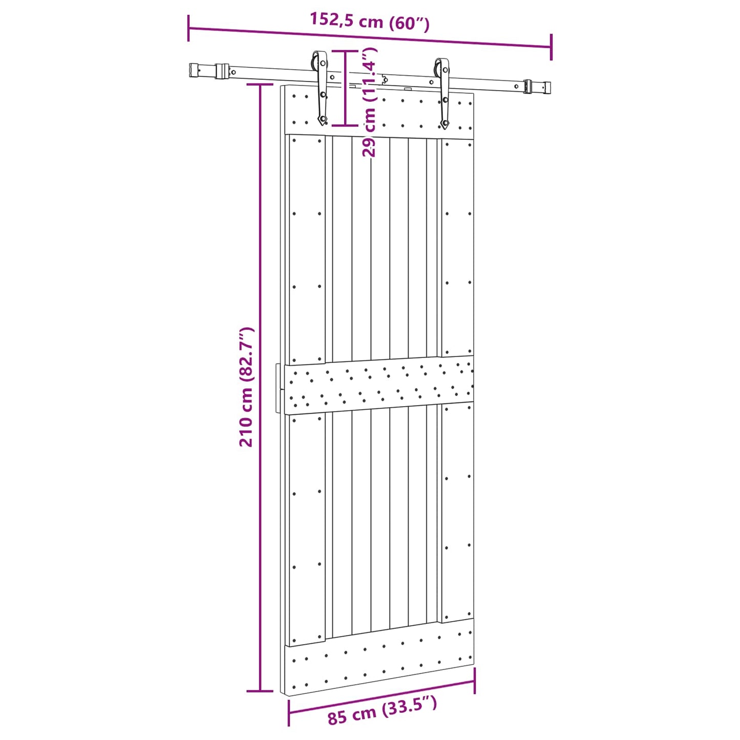 Sliding Door NARVIK Natural and Black 85 x 210 cm (152.5 cm)