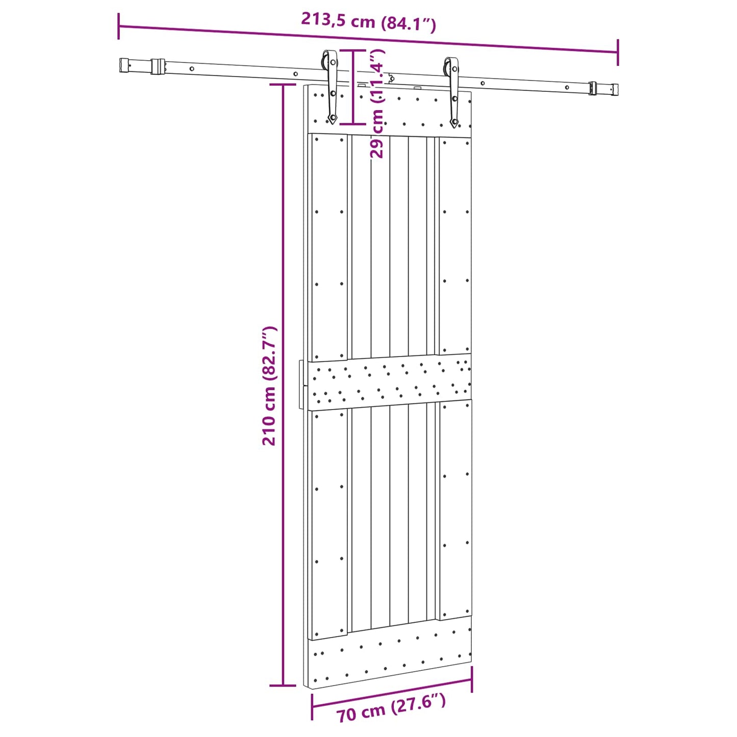 Sliding Door NARVIK Natural and Black 70 x 210 cm (213.5 cm)