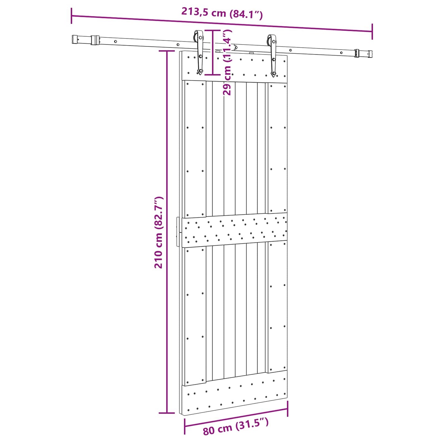 Sliding Door NARVIK Natural and Black 80 x 210 cm (213.5 cm)