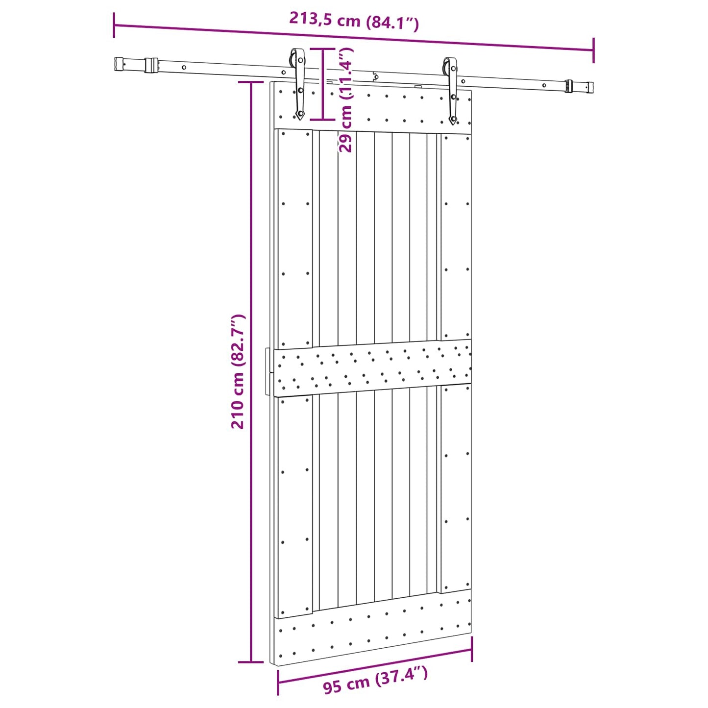 Sliding Door NARVIK Natural and Black 95 x 210 cm (213.5 cm)