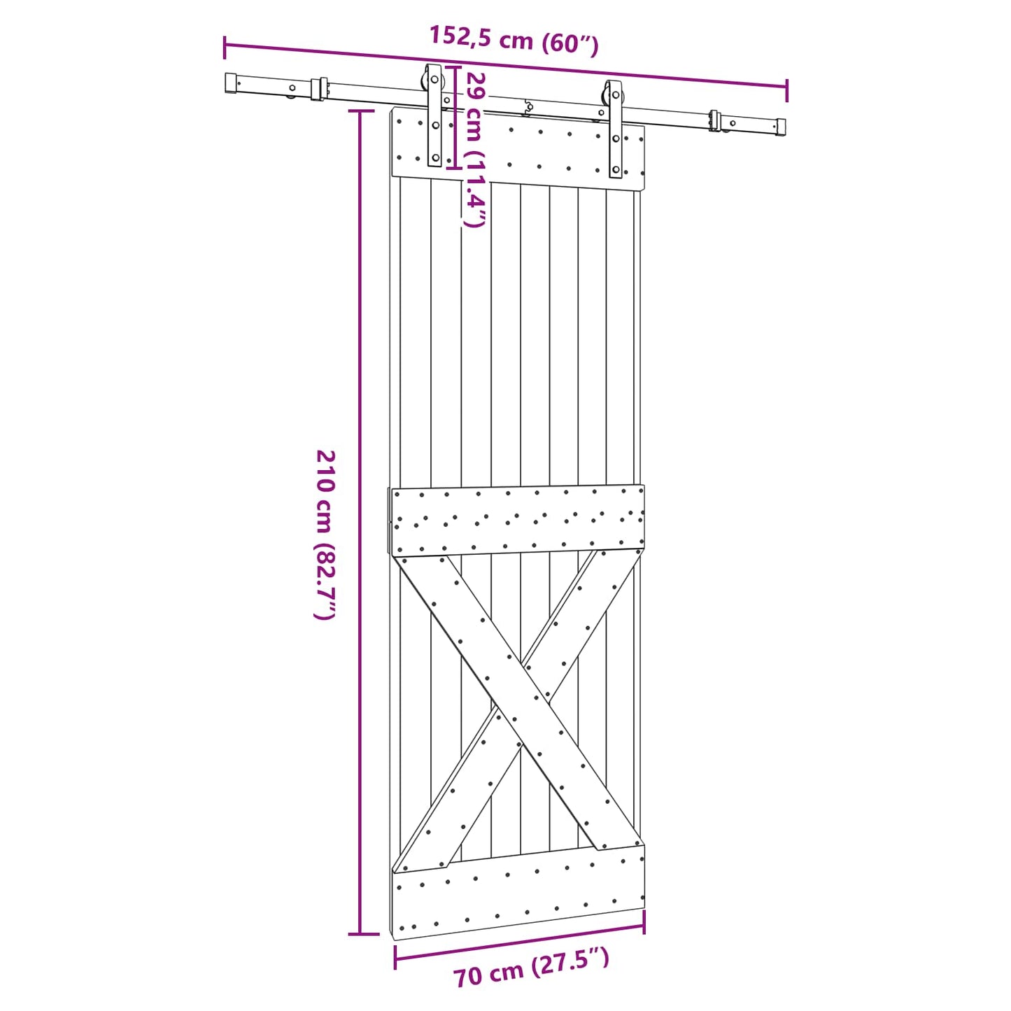 Sliding Door NARVIK 70 x 210 cm (152.5 cm) Natural and Black