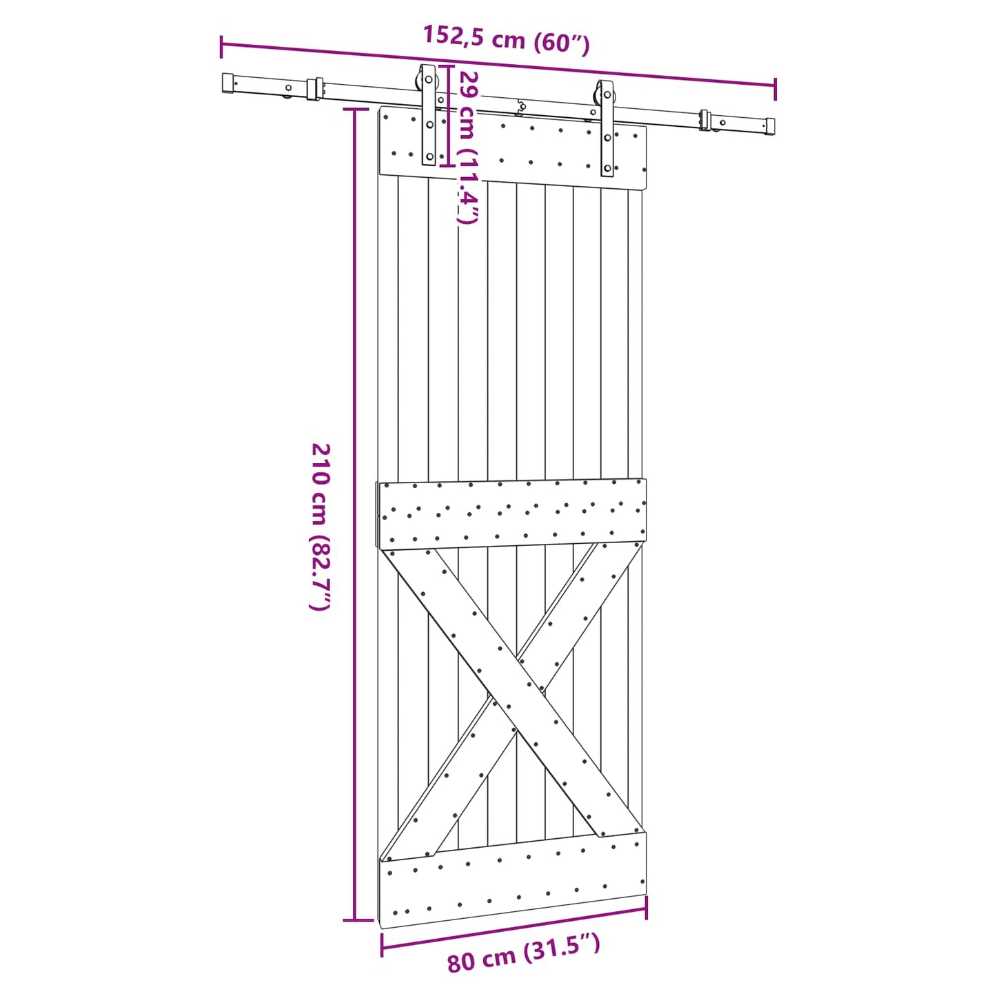 Sliding Door NARVIK 80 x 210 cm (152.5 cm) Natural and Black