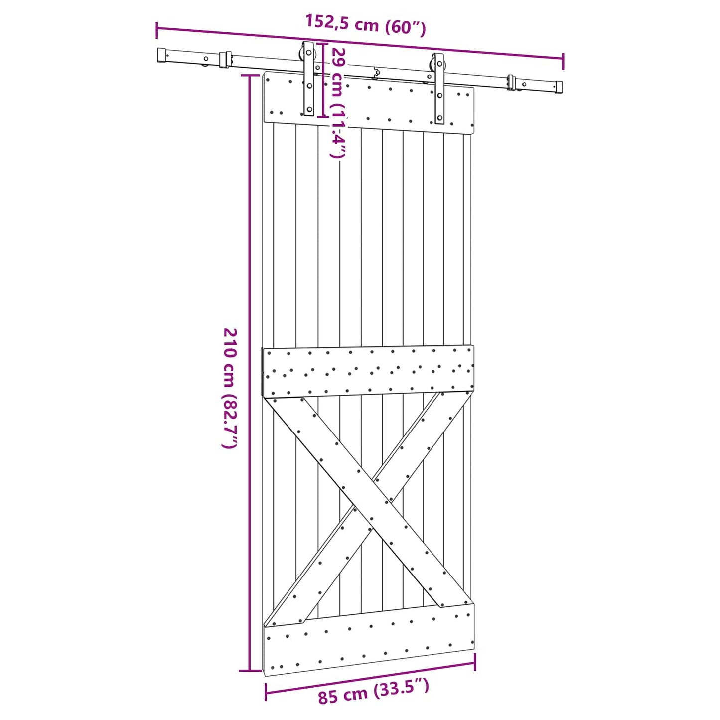 Sliding Door NARVIK 85 x 210 cm (152.5 cm) Natural and Black
